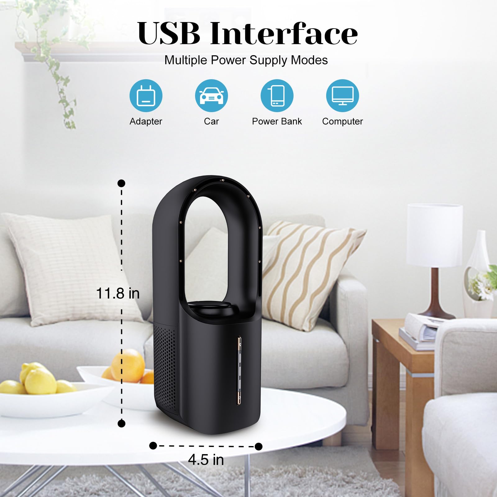 Desk Fan Bladeless,Desk Fans Small Quiet 11.8 Inch Small Fan,Personal Fan,Cooling Fan With 3 Wind Speed, Led Light,Desk Fan Smal