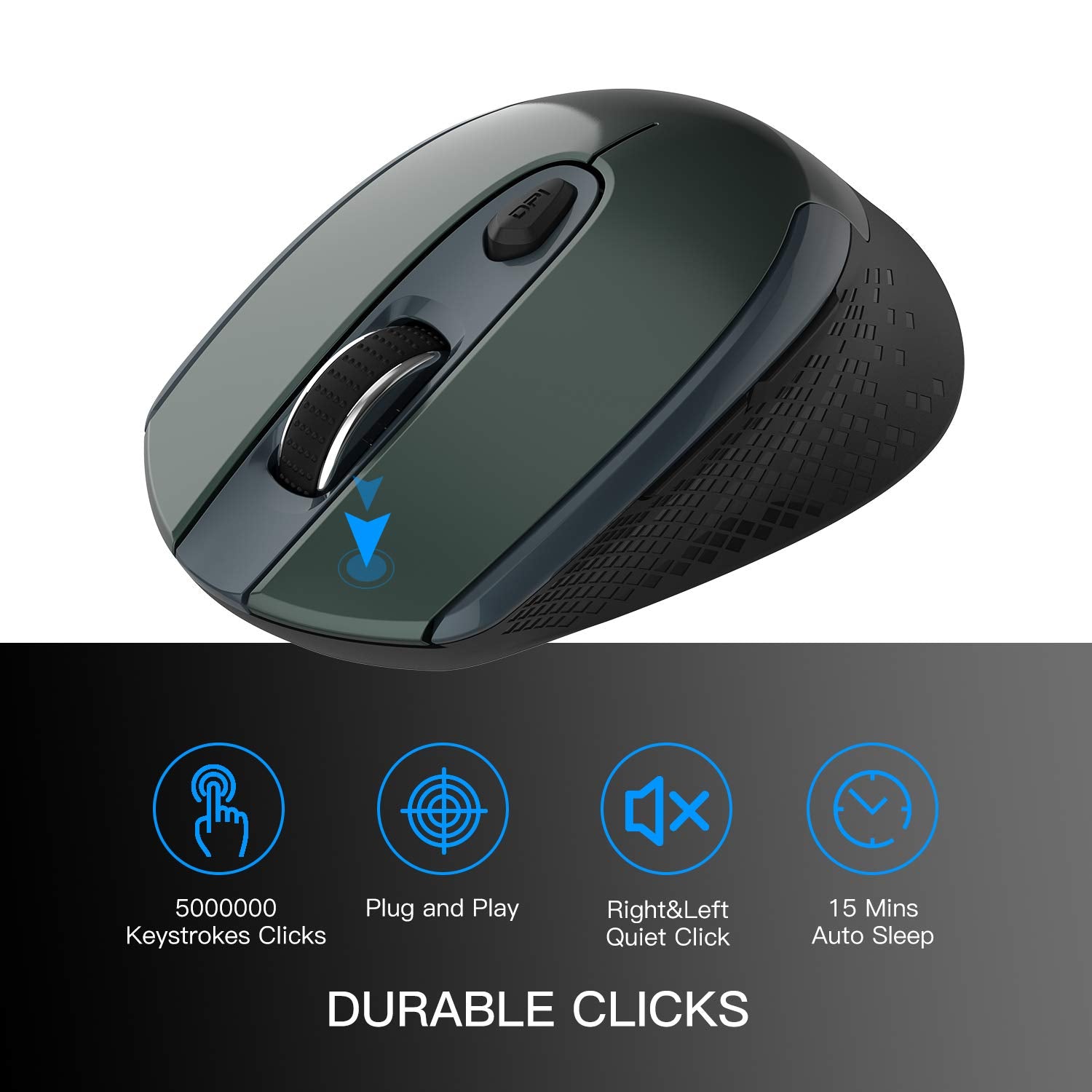 Cimetech Wireless Ergonomic Mouse, 2.4G Computer Optical, 6 Buttons, Silent With Usb Receiver, 3 Adjustable Dpi For Laptop, Desk
