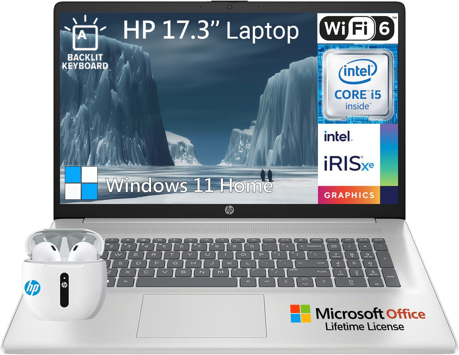 HP 17 Inch Laptop Computer, 17.3 Laptop PC FHD IPS Screen, Intel Core i5(10-core), Lifetime Microsoft Office Included, 64GB RAM 