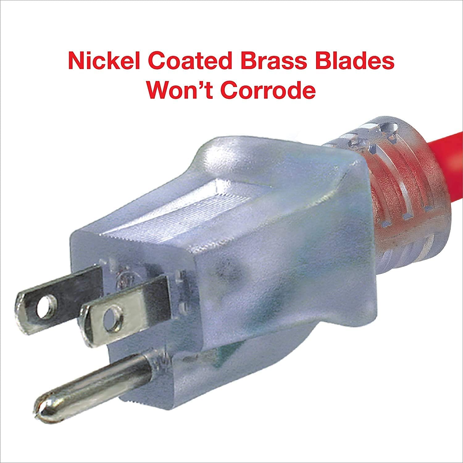 Clear Power 50 Ft Heavy Duty Extreme Cold Weather Outdoor Extension Cord 12/3 Sjtw, Lighted Connector, Red, Water & Weather Resi