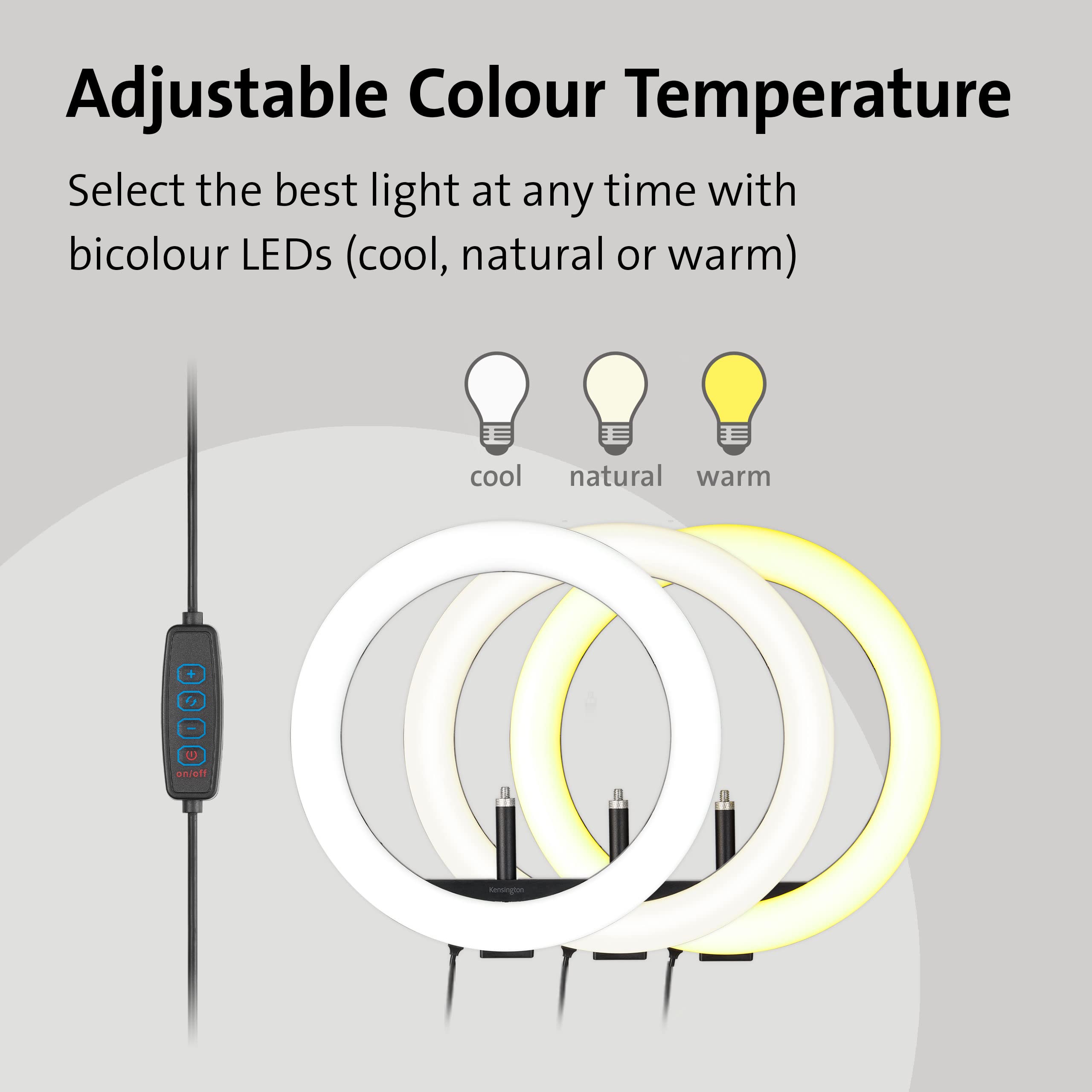 Kensington L1000 Bicolor Ring Light With Webcam Mount For Video Conferencing (K87653Ww)