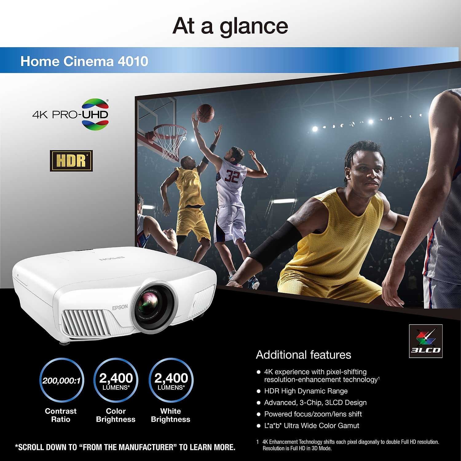 Epson Home Cinema 4010 4K Pro Uhd (1) 3 Chip Projector With Hdr