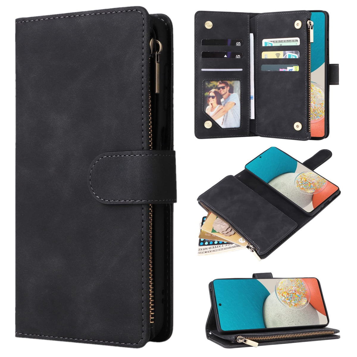 Zzxx Samsung Galaxy A53 5G Case Wallet With Rfid Blocking Card Slot Premium Soft Pu Leather Zipper Flip Folio With Wrist Strap K