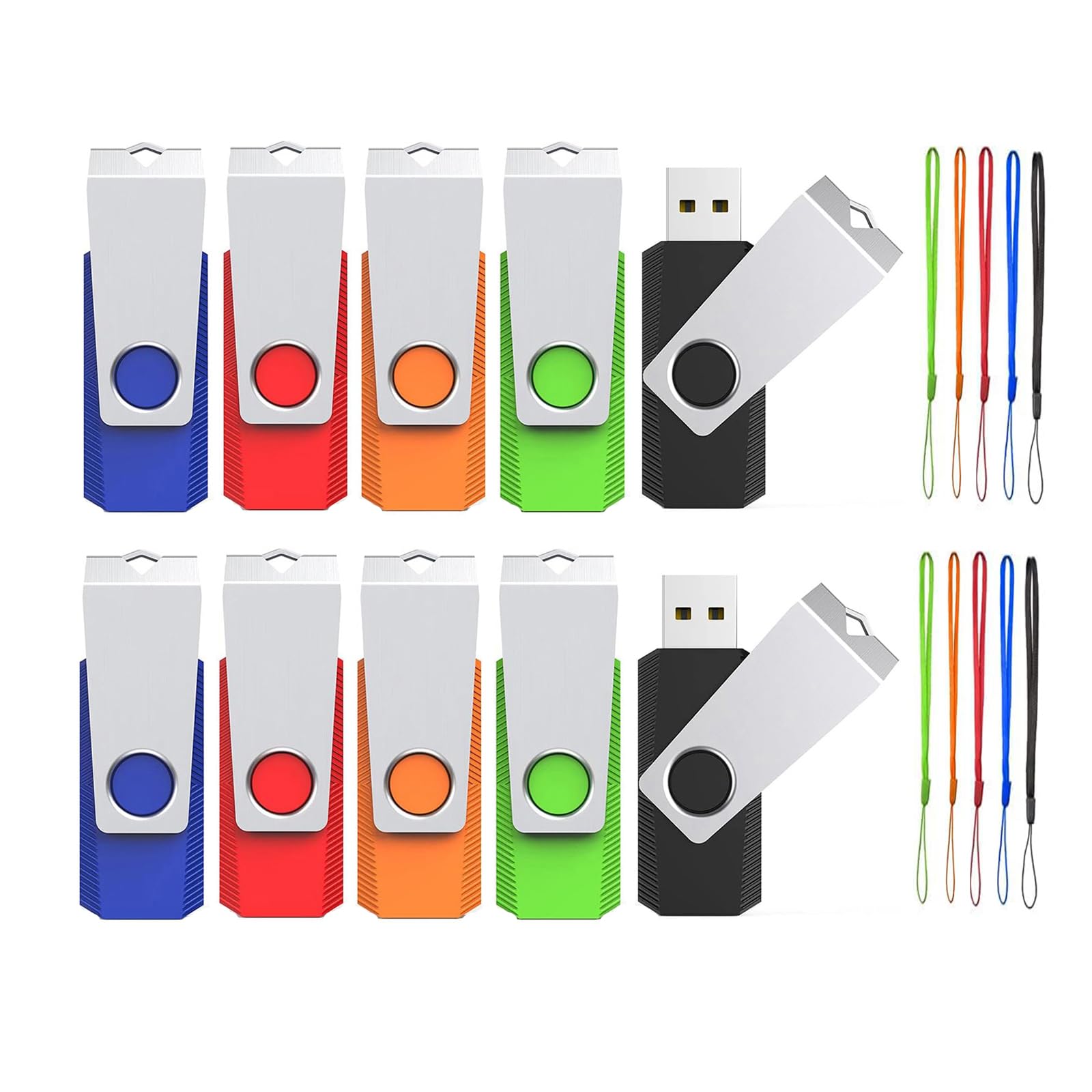 Usb Flash Drive 4Gb 10 Pack, Wooolken Usb 2.0 Memory Stick With Lanyards Swivel Thumb Drives Bulk Multi Pack Usb Drive Pendrive 