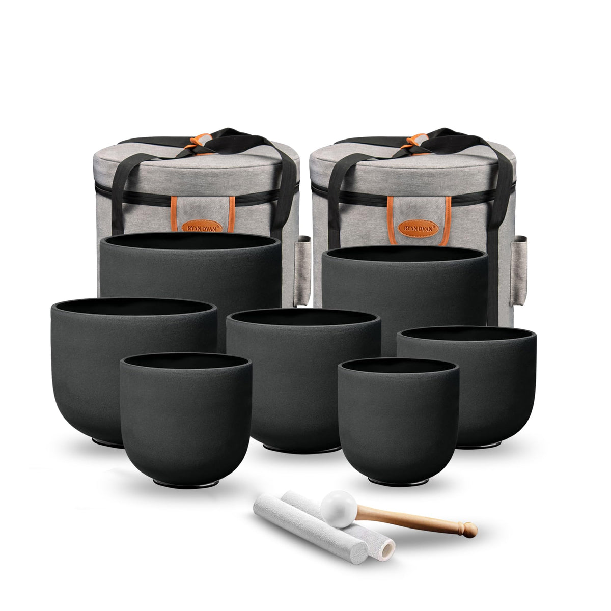 Ryan Dvan 7 12 Inch Set Of 7 Pcs Black Color Quartz Crystal Singing Bowl Chakra Set With Free 2 Pcs Carrying Case