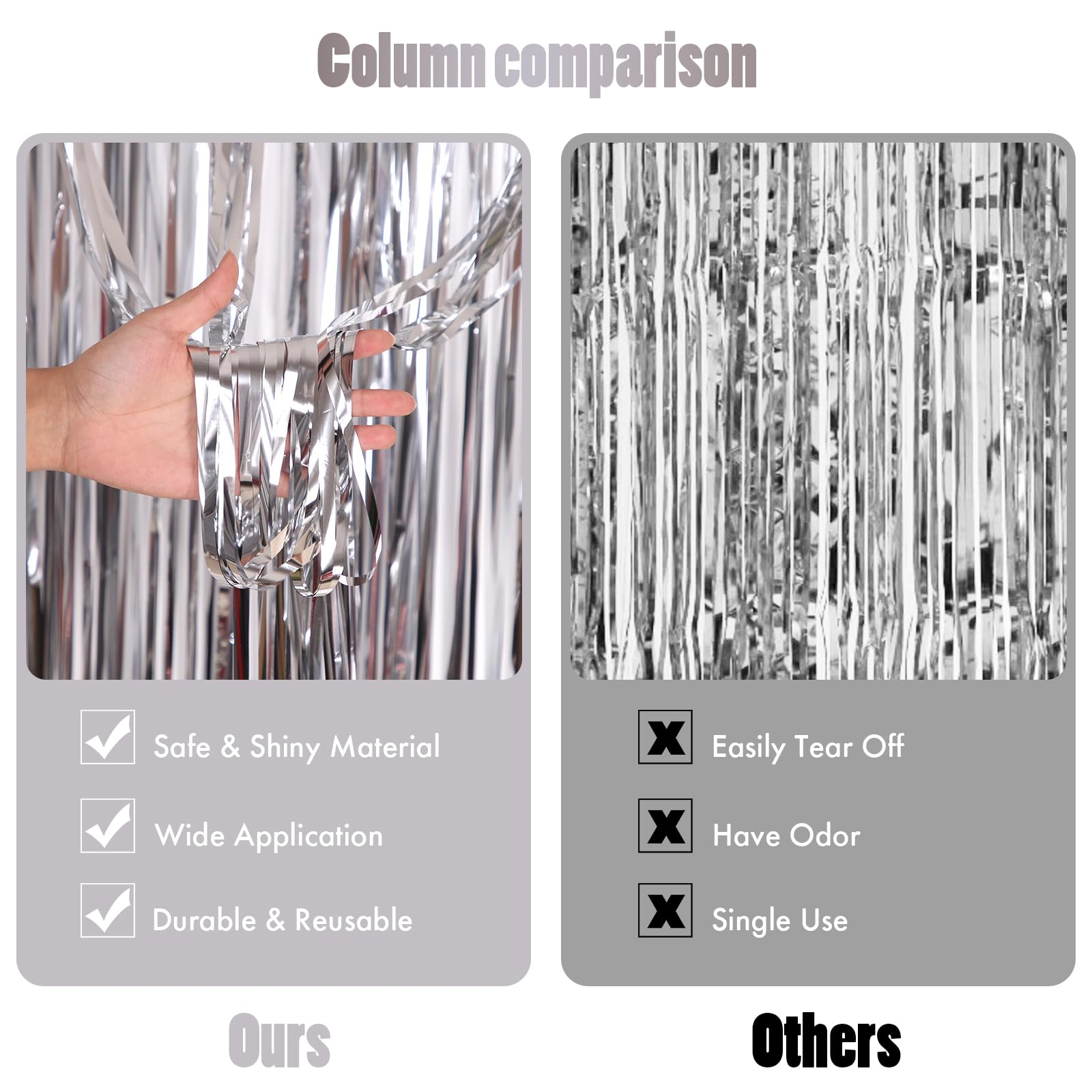 Canrevel 2 Pack 3.3X8.2 Feet Silver Foil Fringe Backdrop Curtains, Tinsel Streamers Birthday Party Decorations, Fringe Backdrop