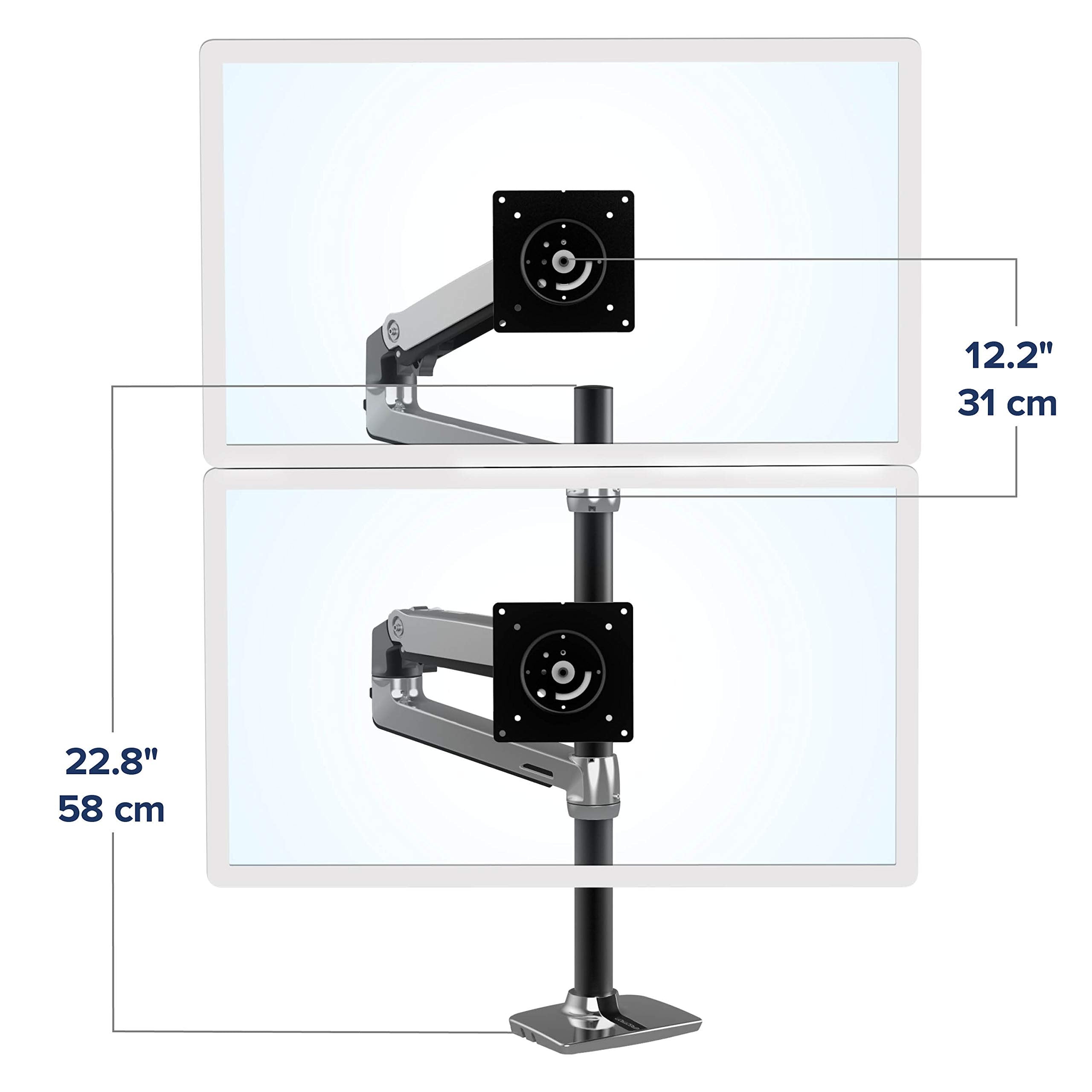 Ergotron � LX Vertical Stacking Dual Monitor Arm, VESA Desk Mount � for 2 Monitors Up to 40 Inches, 7 to 22 lbs Each � Tall Pole, Polished Aluminum