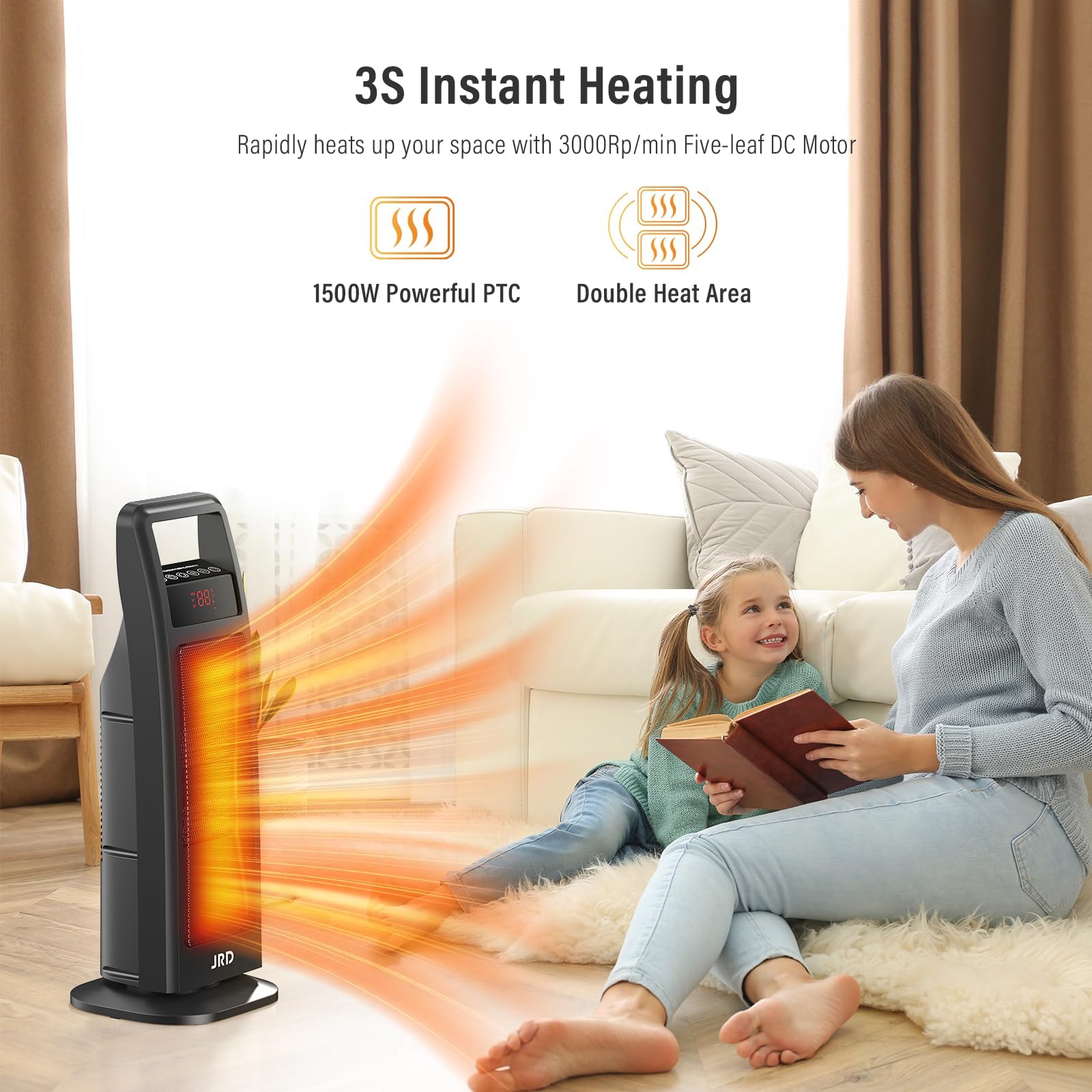 Space Heater Indoor, 1500W Ptc Electric Heaters With Thermostat, 75 Oscillation, 1 8H Timer, Ceramic Heaters For Indoor Use With