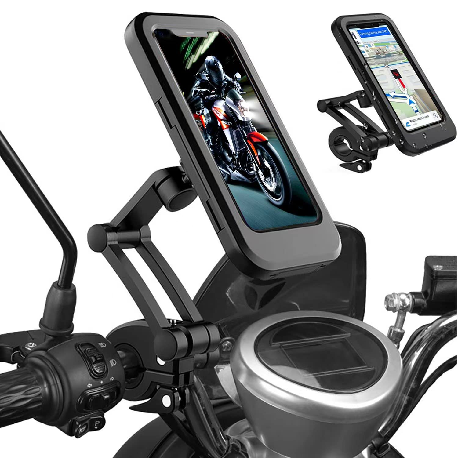 Bike Phone Mount Waterproof.Universal Bike Mobile Phone Holder,Adjustable Motorcycle Phone Mount With Touch Screen/360 Rotation 