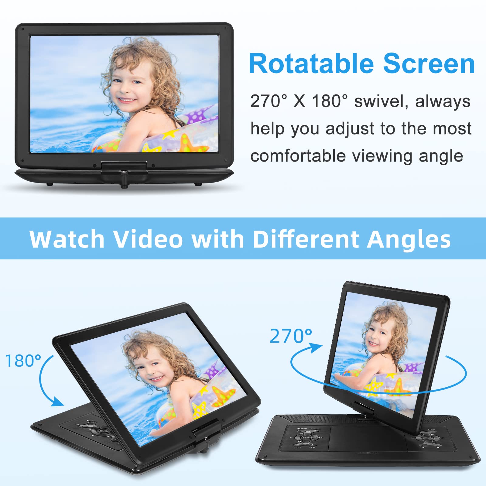 ???????????? 17.9'' Portable Dvd Players With Large Screen, 15.6'' Swivel Screen, 6 Hrs Battery Dvd Player Portable With Car Cha
