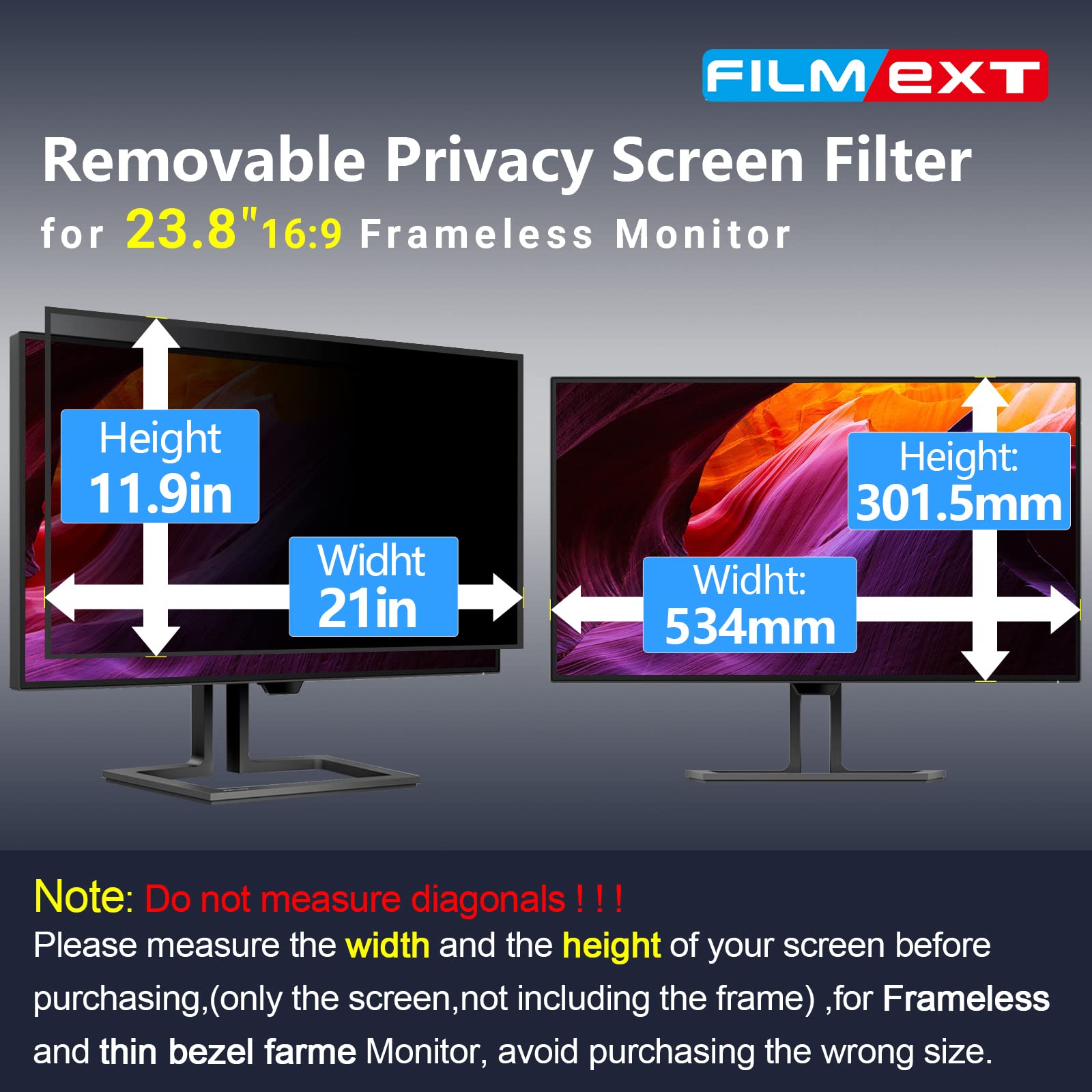 Filmext [2 Pack 23.8 Inch Computer Privacy Screen Filter, Removable Computer Privacy Shield 23.8'' For 16:9 All In One Desktop/F