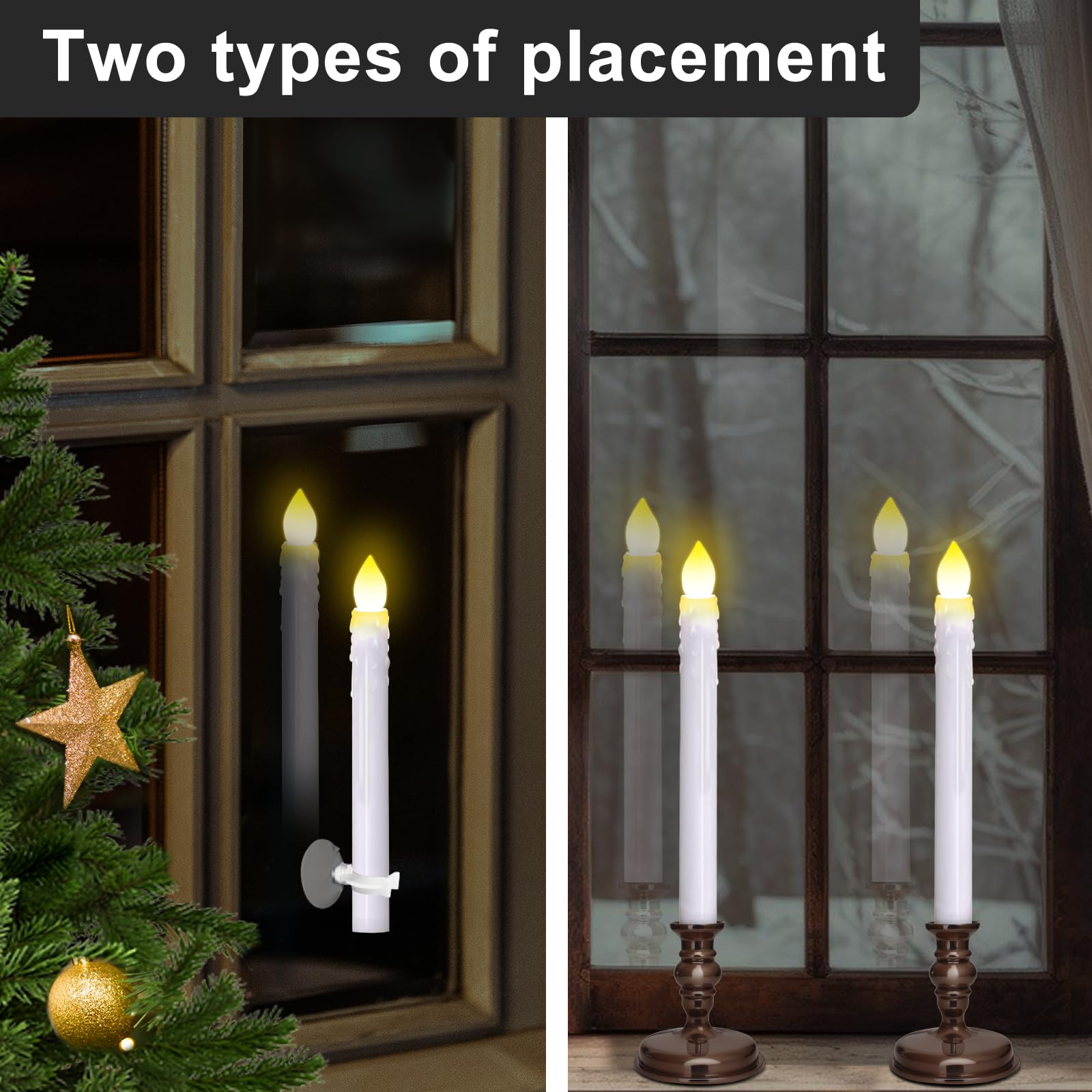 12 Pack Flameless Led Window Candles With Drip Texture, Removable Candle Holders, 24 Aaa Batteries, Daily Timer, On/Off Remote,