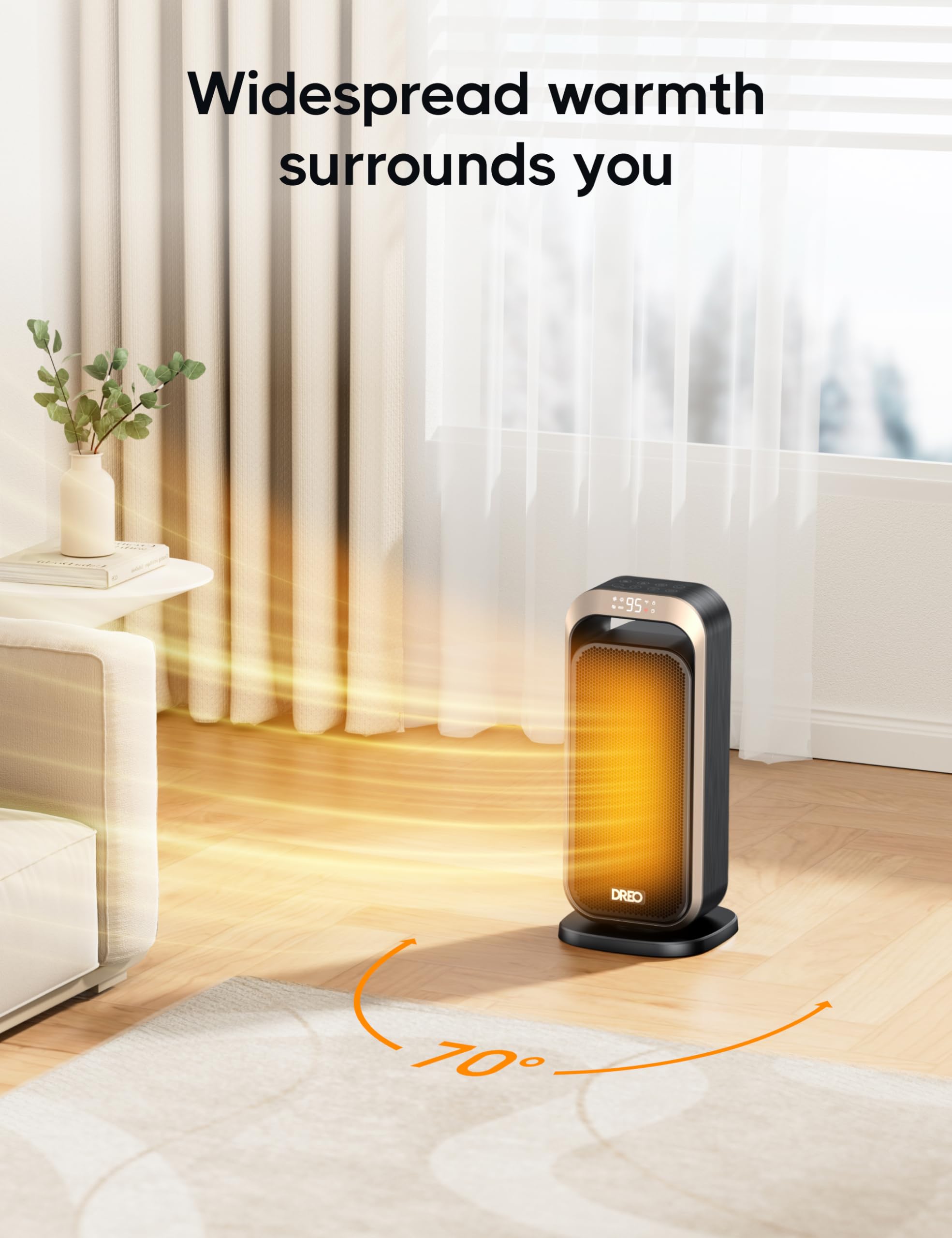 Dreo Space Heaters For Indoor Use, Portable Heater With 70Oscillation, 1500W Electric Heater With Thermostat, Fast Safety, Remot