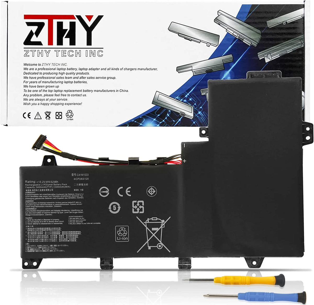 Zthy C41N1533 Battery Replacement For Asus Q524U Q524Uq Q524Uqk Q534U Q534Ux Q504Uq Q504Ux Q534Uxk Q534Ux Bhi7T19 Zenbook Flip U