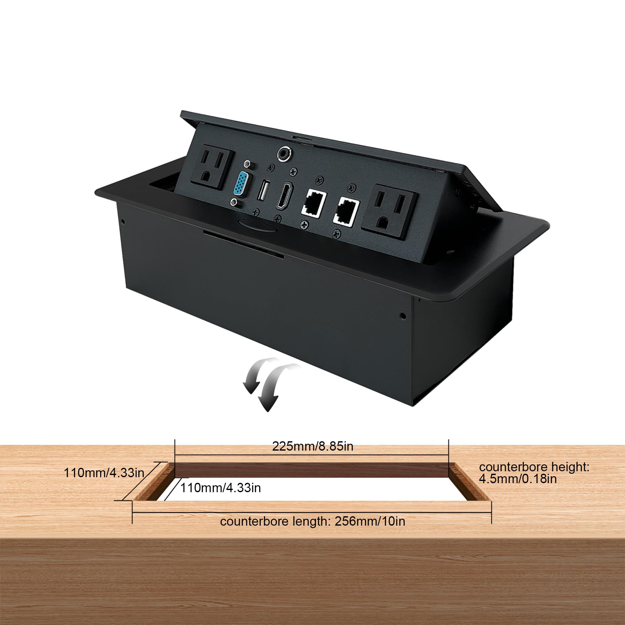 Table Pop Up Power Date Center Connection Box With Outlet Network Hdmi For Conference Desk