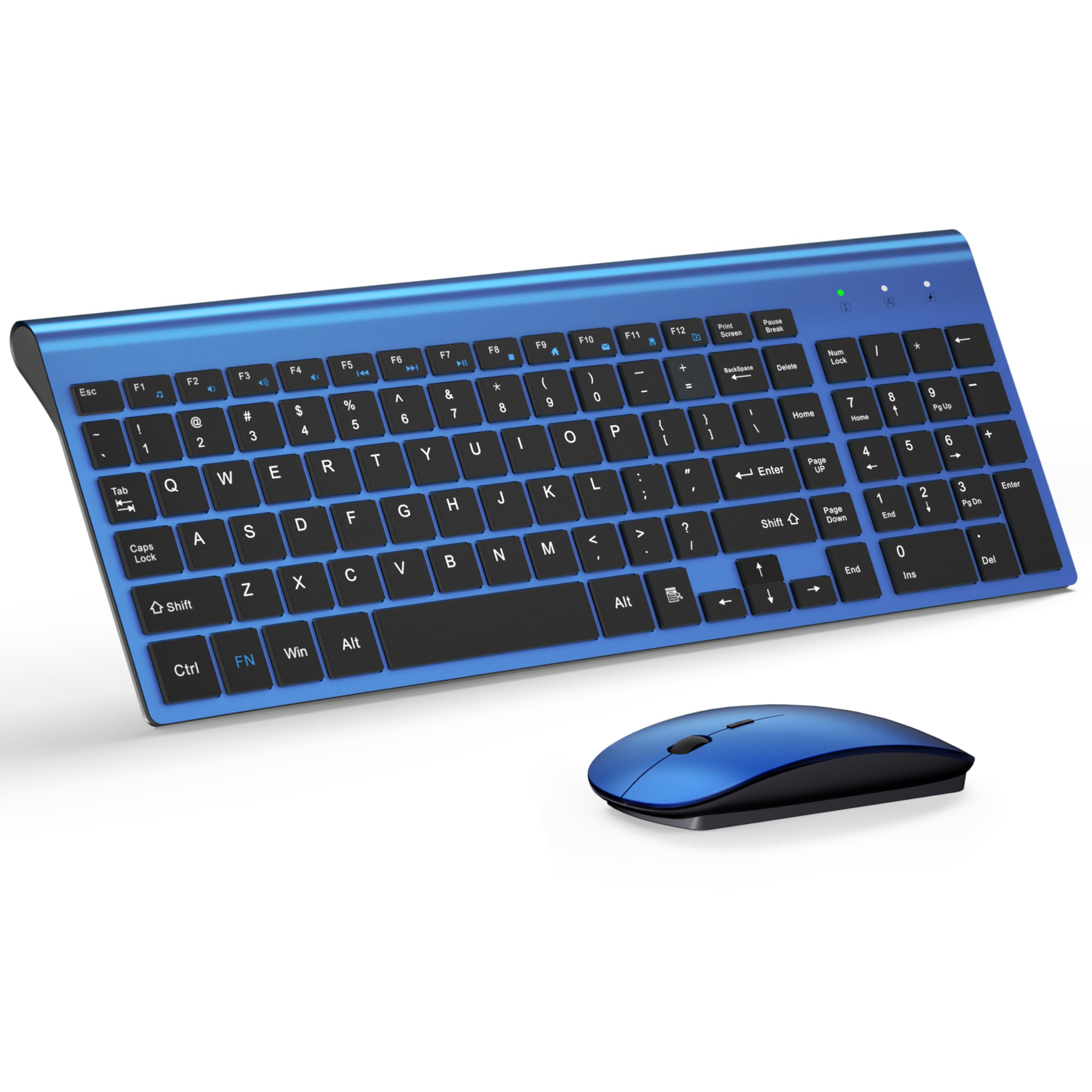 Topmate Wireless Keyboard And Mouse Ultra Slim Combo, 2.4G Silent Compact Usb Mouse And Scissor Switch Keyboard Set With Cover, 2 Aa And 2 Aaa Batteries, For Pc/Laptop/Windows/Mac   Blue Black