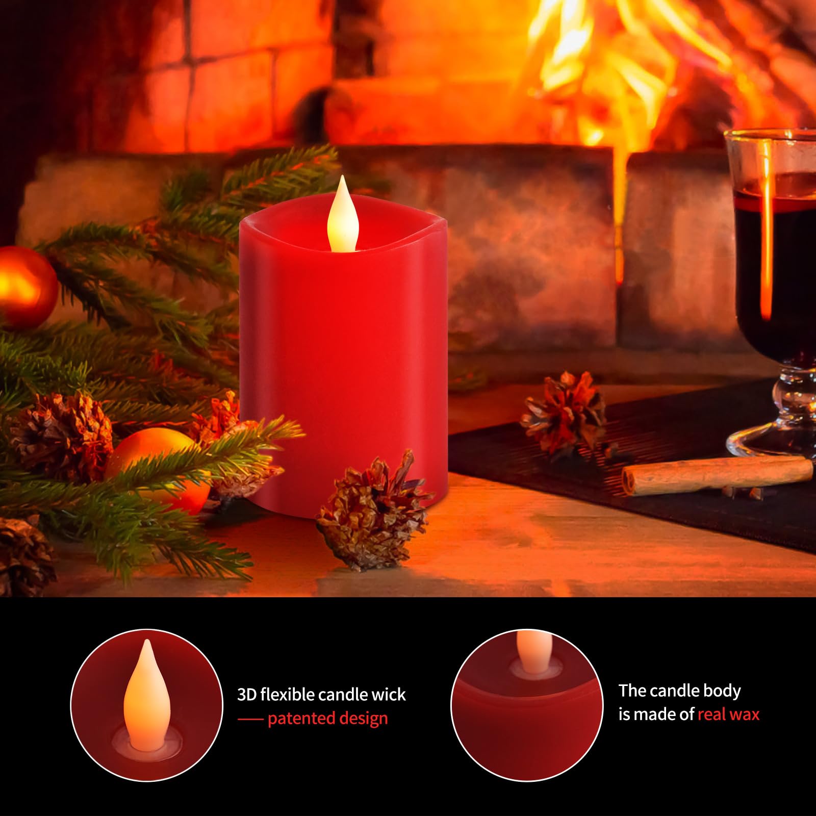 Asldoiweh 3X4'' Red Flickering Flameless Candles