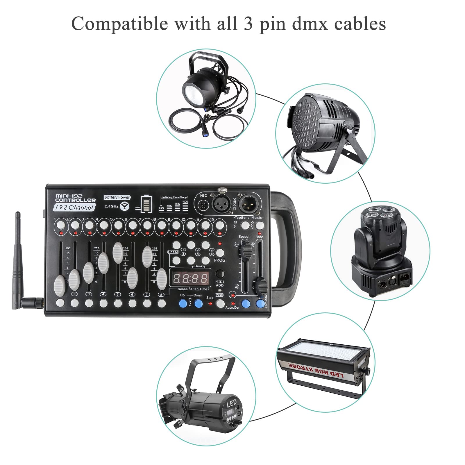 Mad Owl Built In Battery Ultra Thin Portable Dmx512 Console 192Ch Programmable Stage Lighting Controller 240 Different Scenes Fo