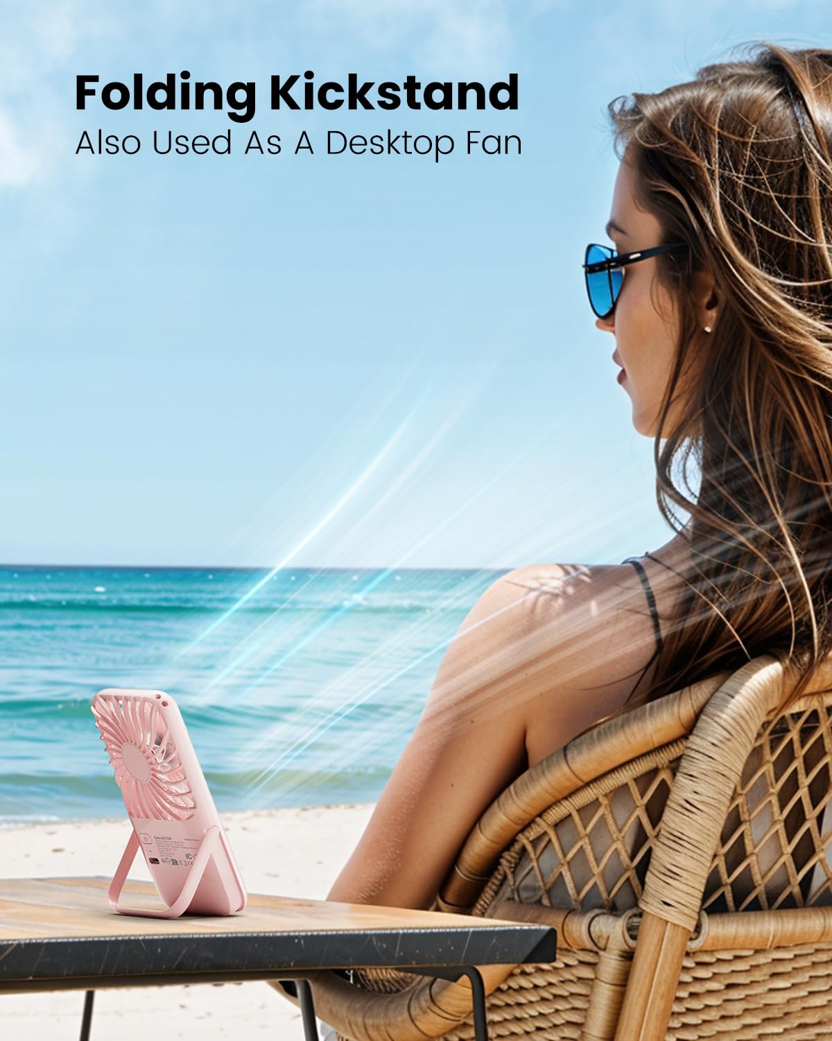 Gaiatop Handheld Mini Fan, 3 Speed Portable Lash Fan Makeup Mirror With Led Light, 2000Mah Usb Rechargeable Personal Desk Fan Wi