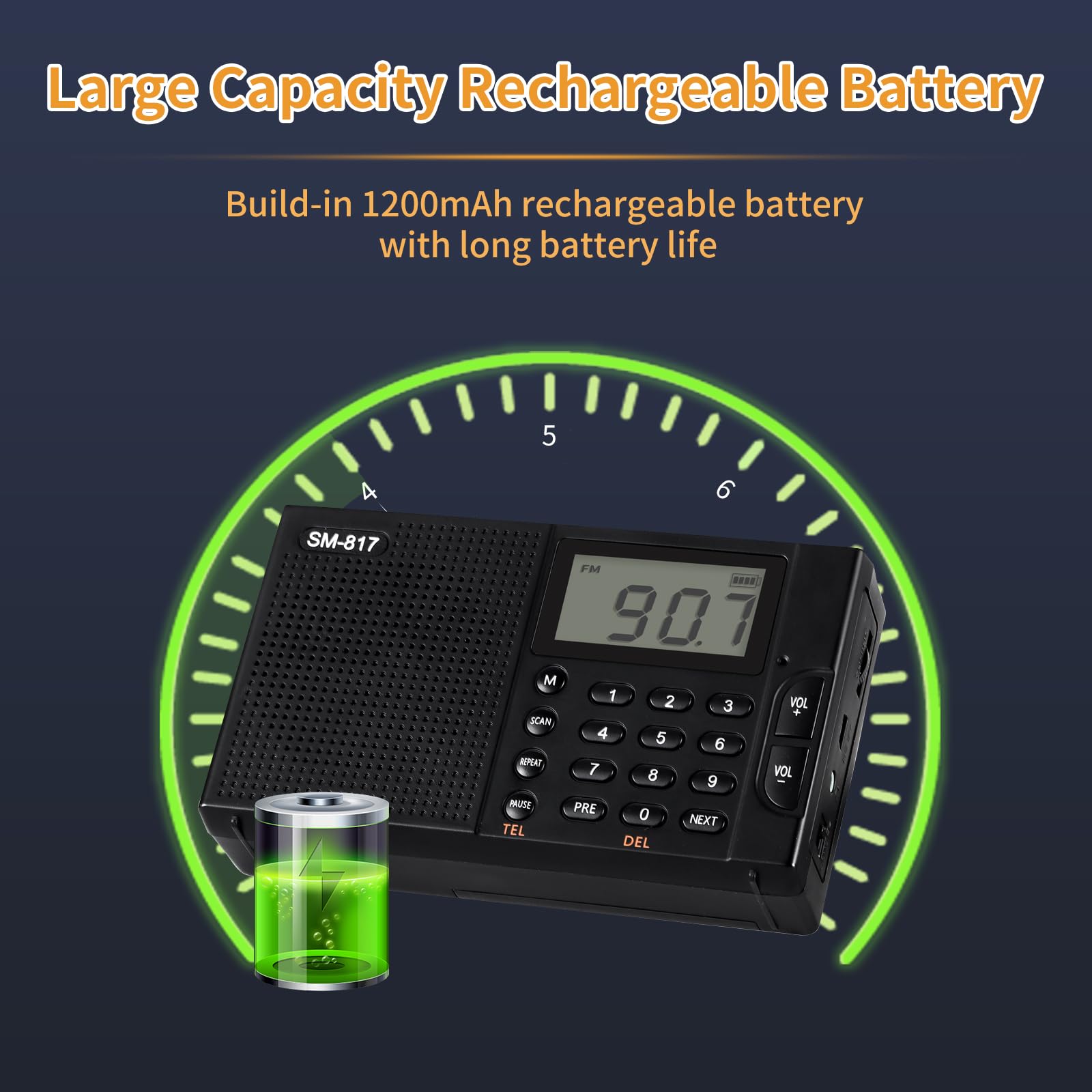 Semier Portable Am Fm Sw Bluetooth Radio With 1200Mah Rechargeable Battery, Small Shortwave Radio Digital Tuning, Lcd Display, Support Usb And Micro Sd Card, Build In Bass Speaker And Earphone Jack