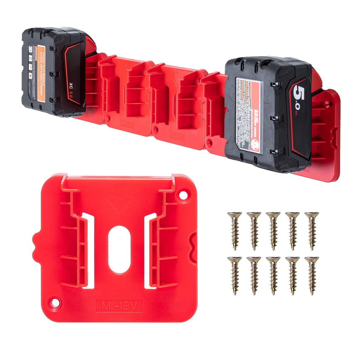 Crtbelfy Battery Holder For Milwaukee M18 18V Battery, Wall Mount Batteries Storage For Work Van, Shelf, Toolbox   5 Pack