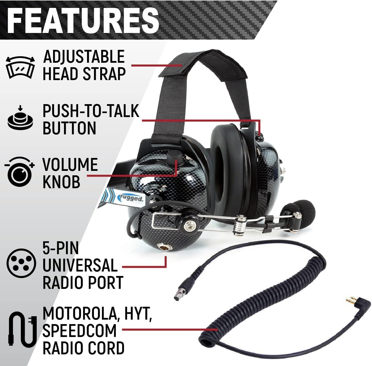 Rugged Behind The Head Headset And Adaptor Cable For Racing Radios Electronics Motorola Cp200 - Features Cable To Connect To Two