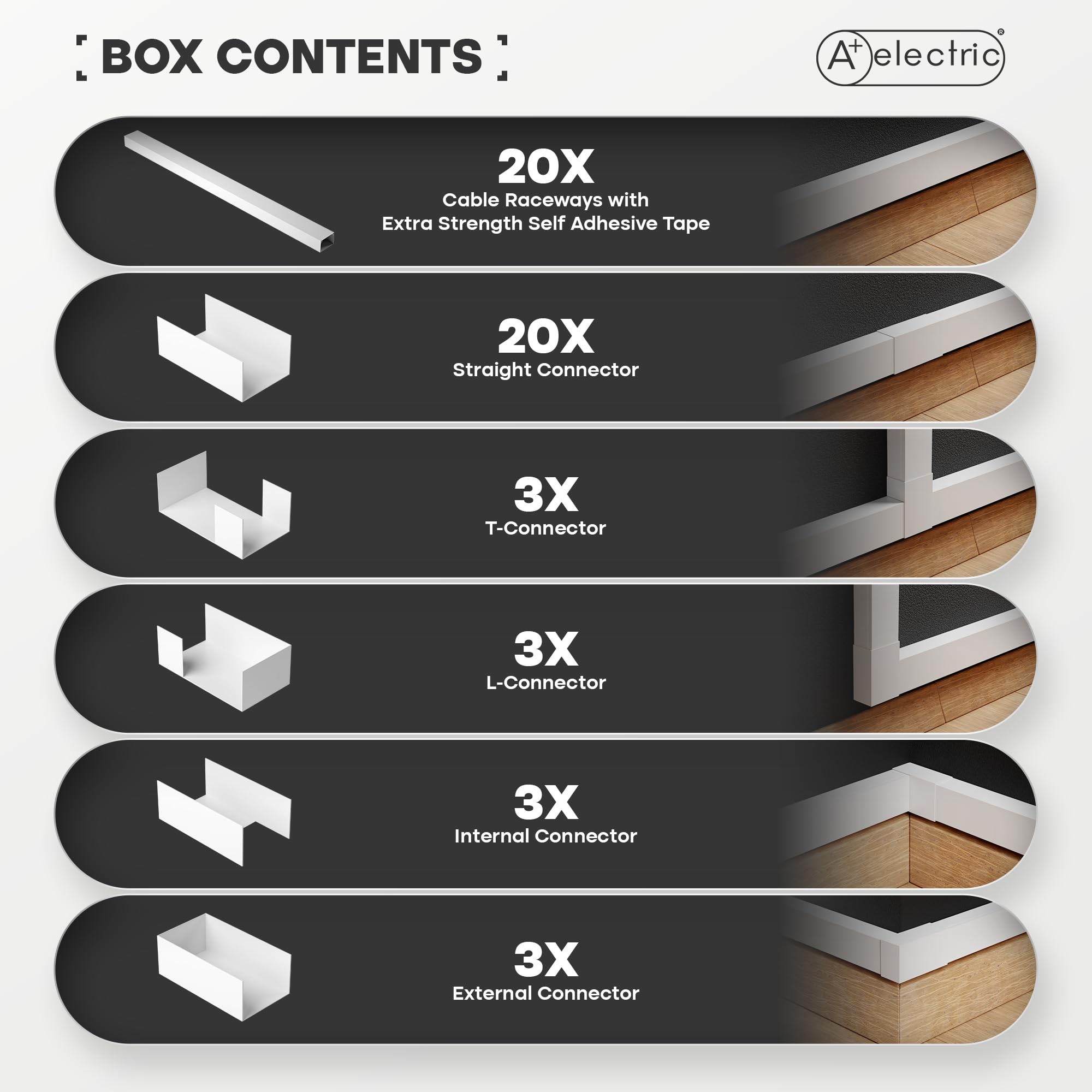 A+ Electric 315'' Cord Cover And 24 Pcs Fittings For Max 2 Cables Cable Raceway Cable Concealer Cord Management Kit Wire Cord Hi