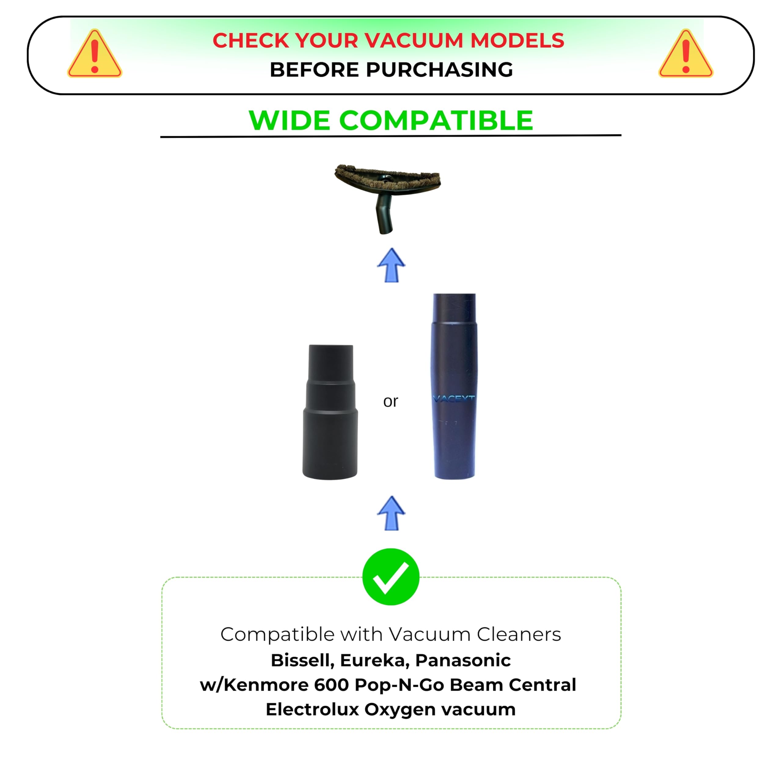 Replacement Vacuum Brush Head With 32Mm Connection & 1-3/8-Inch To 1-1/4-Inch Adapter | Works On Low Carpet & All Floors | Horse