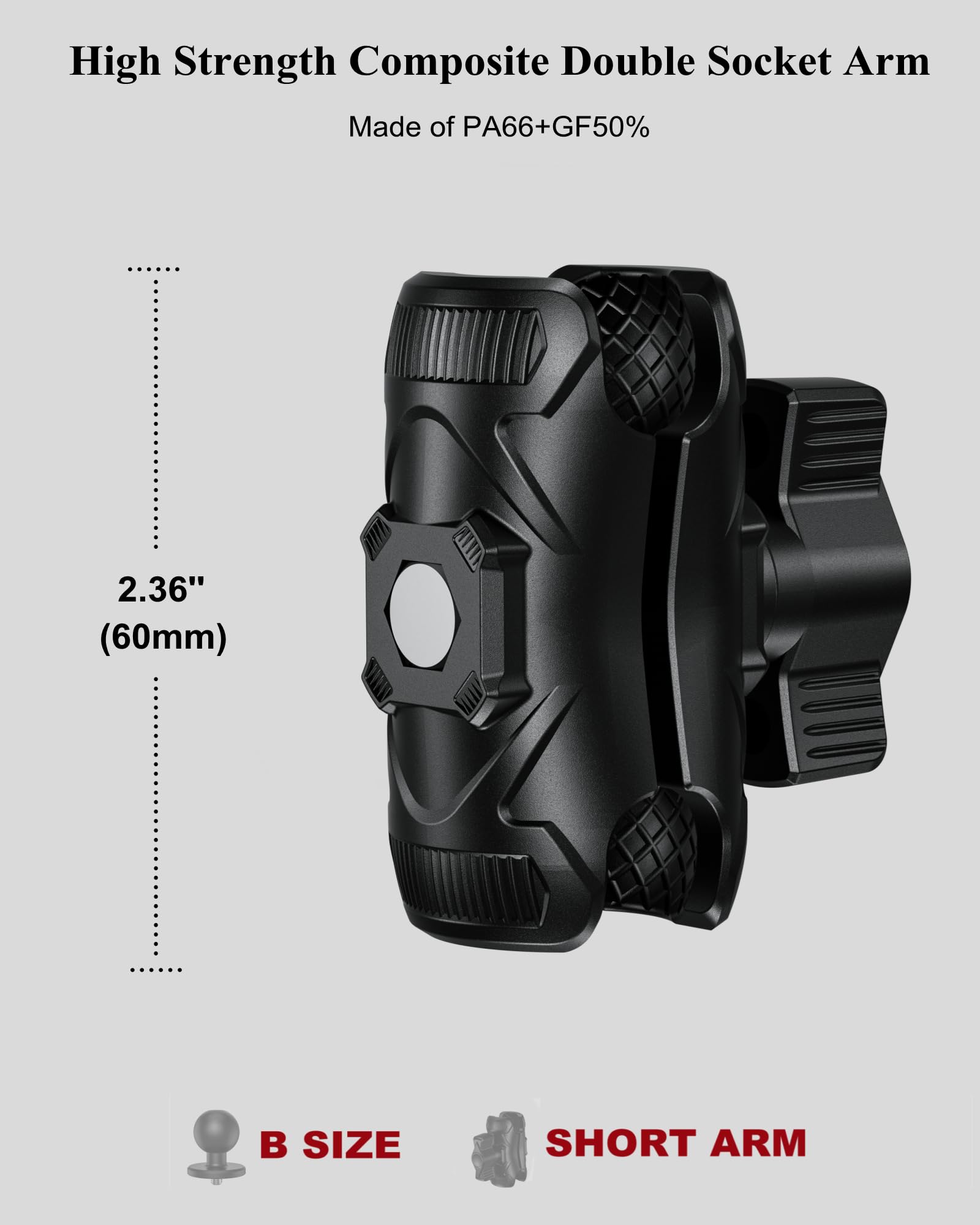 2 Pack, Brcovan Double Socket Arm High Strength Composite Short Arm Compatible With Ram Mounts B Size 1'' Ball Components & Bike