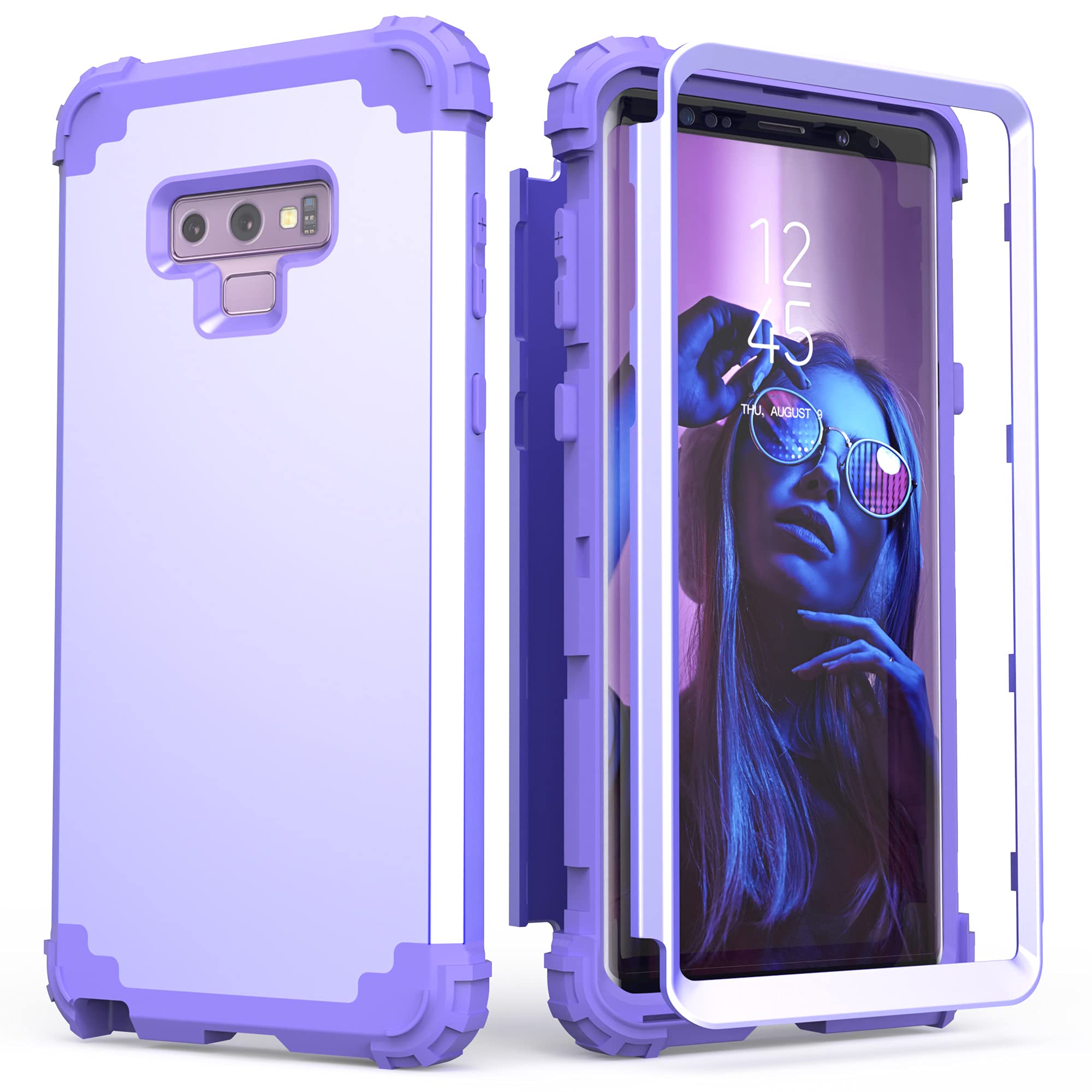 Galaxy Note 9 Case, Note 9 Case Purple For Women Girls, Idweel 3 In 1 Shockproof Slim Hybrid Heavy Duty Protection Hard Pc Cover