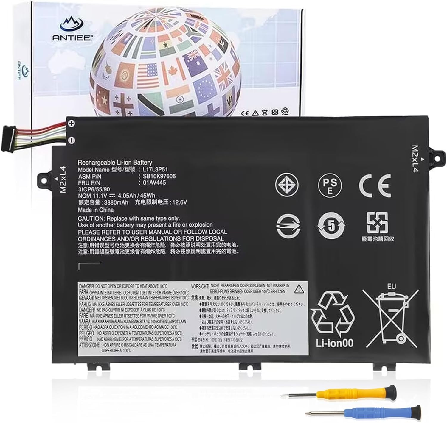 Antiee 01Av445 L17L3P51 Battery Compatible With Lenovo Thinkpad E480 E490 E485 E495 E580 E585 E590 E595 E14 E15 Series Sb10K9760