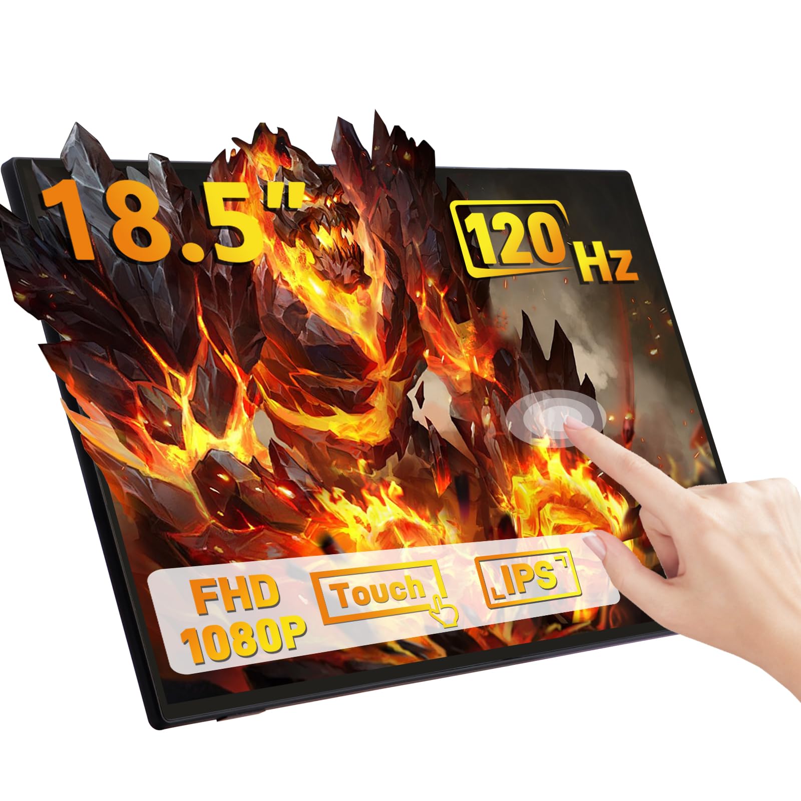 GeeekPi 18.5 inch Portable Monitor 1920x1080 IPS Touchscreen 120HZ 1080P Touch Display with HDMI USB-C, Built-in Speakers, Kicks
