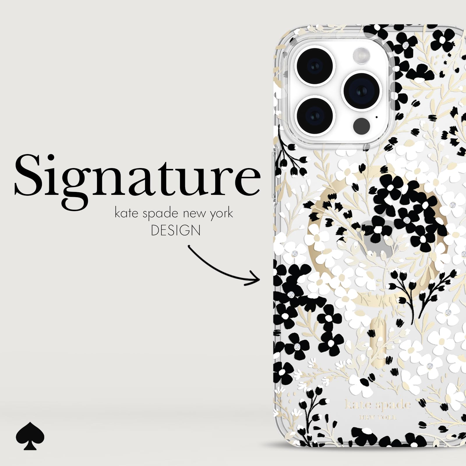Kate Spade New York Iphone 15 Pro Max Case, Compatible With Magsafe   Multi Floral Black And White