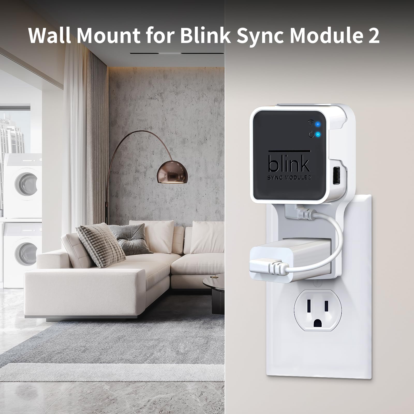 Wall Mount For Blink Sync Module 2 With Short Cable   Save Space   No Messy Wires   Easy Move Mount Bracket Holder For Blink Out