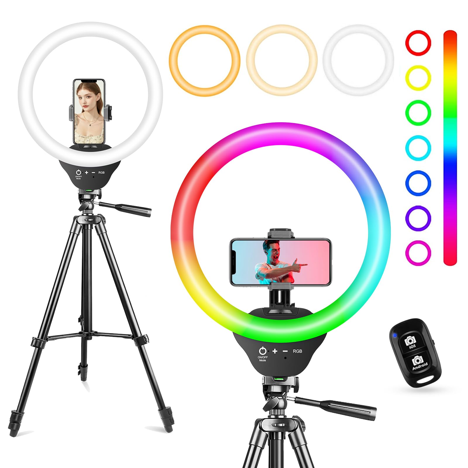 Sensyne 10'' Rgb Ring Light With 50'' Extendable Tripod Stand, Circle Lights With Phone Holder For Live Stream/Makeup/Youtube Vi