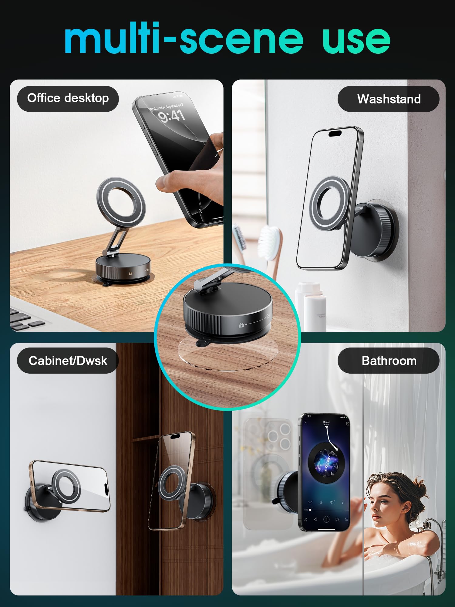 Hohosb Phone Holders For Your Car,Upgraded Vacuum Magnetic Phone Holder Stand For Magsafe,360 Rotatable Zinc Alloy Suction Cup P