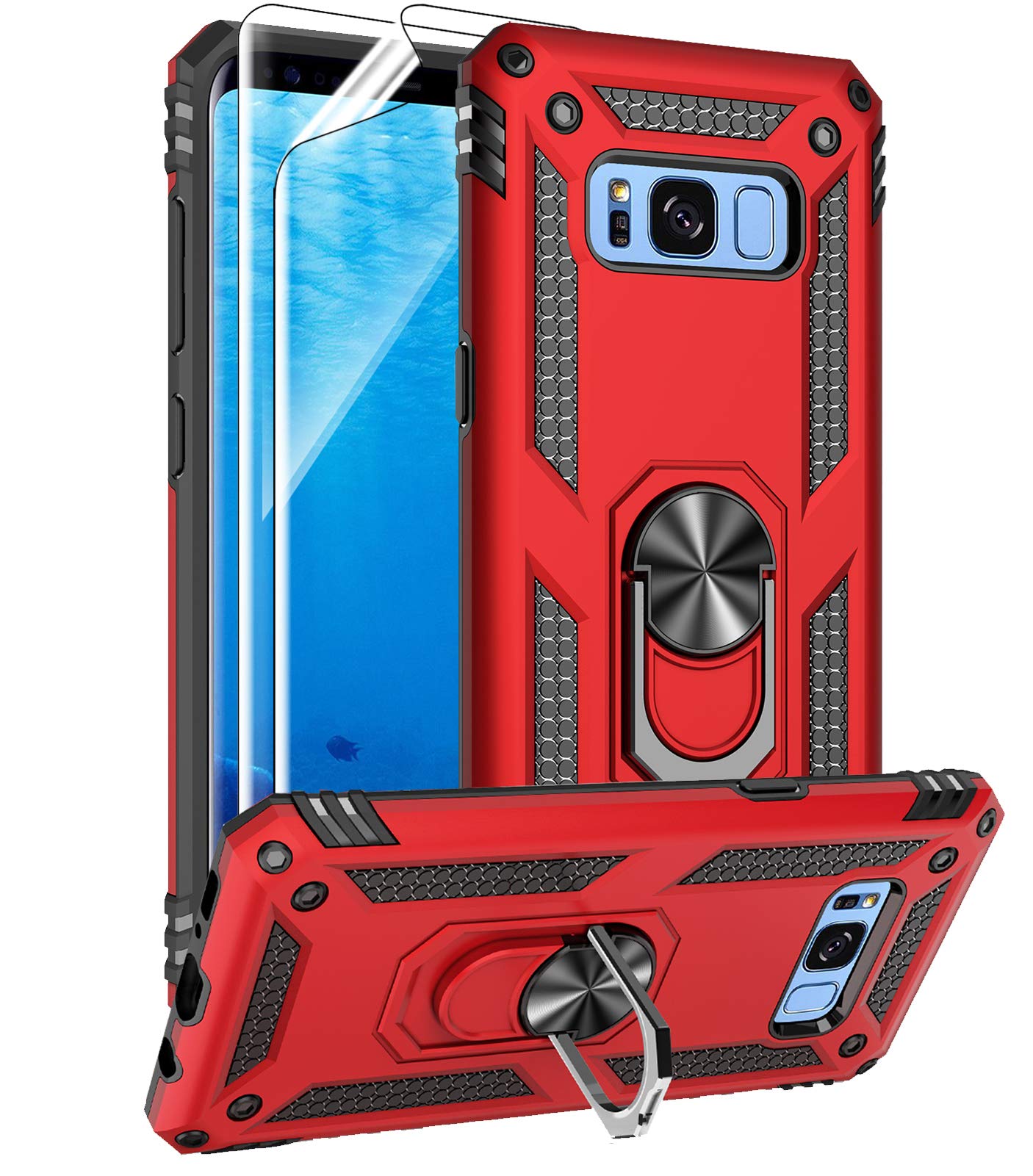 Androgate Samsung Galaxy S8 Case With Hd Screen Protectors (Not Fit S8 Plus), Military Grade Metal Ring Holder Kickstand 15Ft Dr