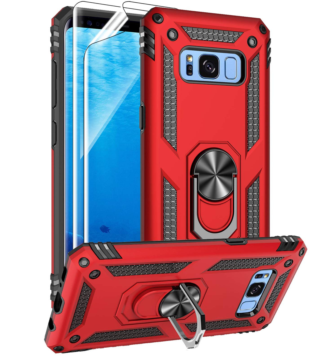 Androgate Samsung Galaxy S8 Case With Hd Screen Protectors (Not Fit S8 Plus), Military Grade Metal Ring Holder Kickstand 15Ft Dr