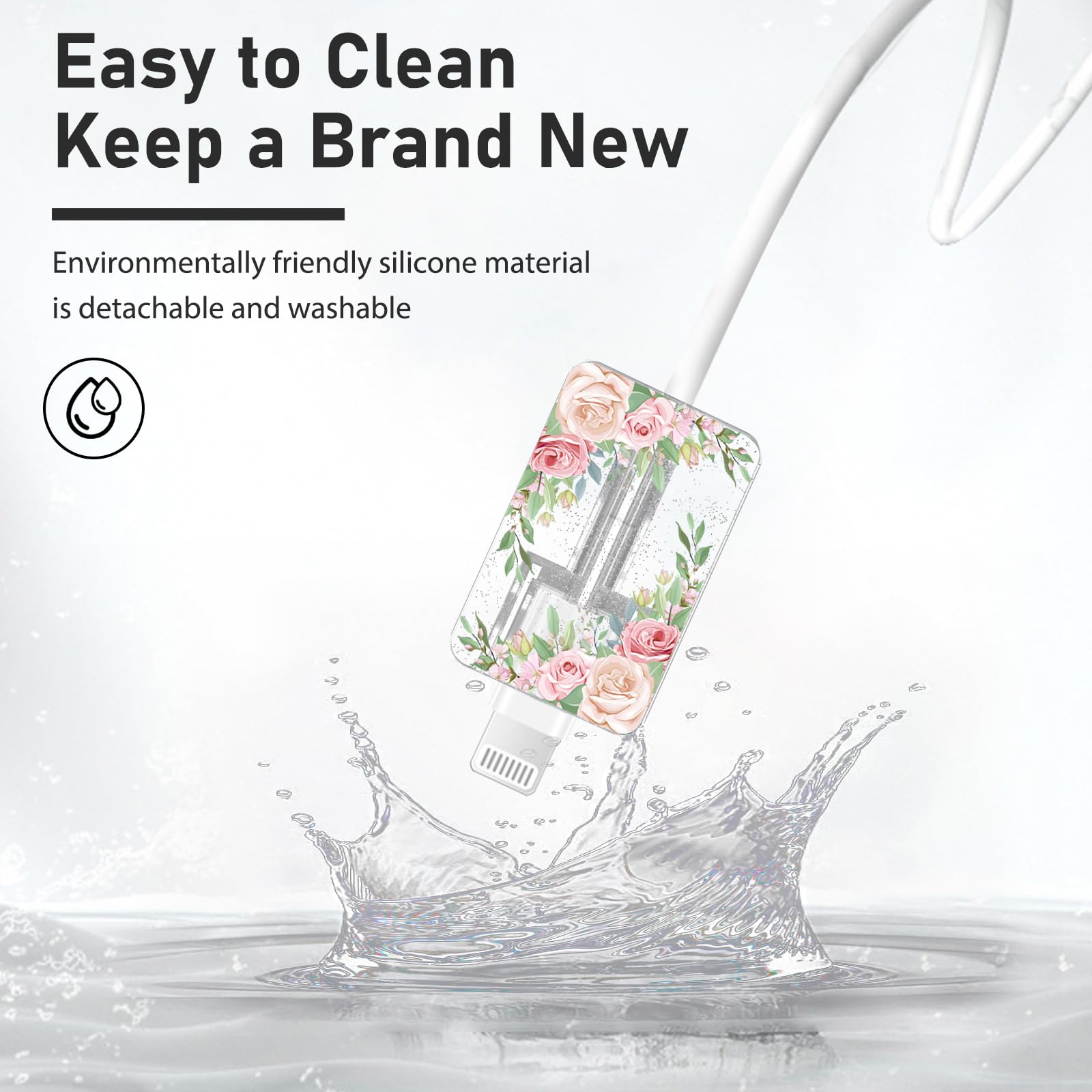 Glitter Bling Cable Protector For Iphone Type C Charger,Sparkle Flowers Garden Pattern 4 Pcs Set Cable Phone Protector For Women