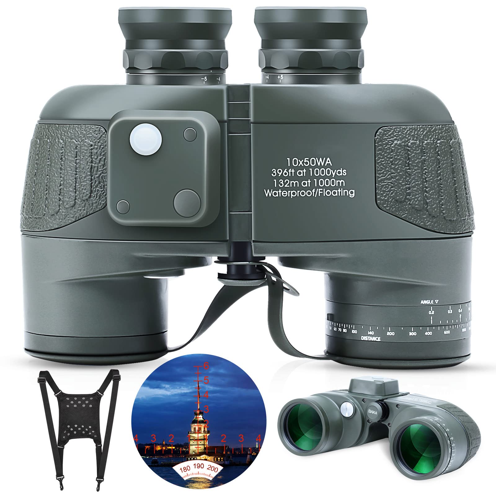 Marine Binoculars 10X50 With Rangefinder Compass For Adults   Fmc Lens Waterproof Fogproof Low Light Vision Binoculars With And