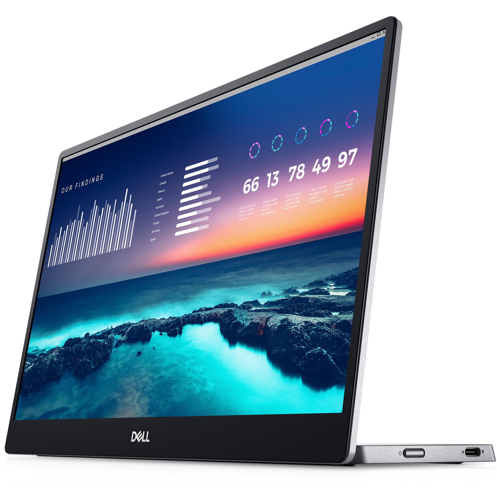 Dell 14 Inch FHD LED Portable Monitor with Dual Screen Productivity, in Plane Switching, USB C Connectivity, Low Blue Light, and Display Manager Software