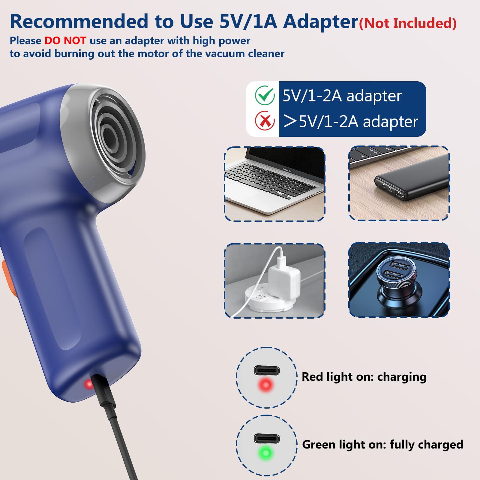 Fanisic Mini Vacuum, Wireless Handheld Car Vacuum Cleaner Rechargeable, 8000Pa Strong Suction, 3 In1 Dust Buster & Air Blower &