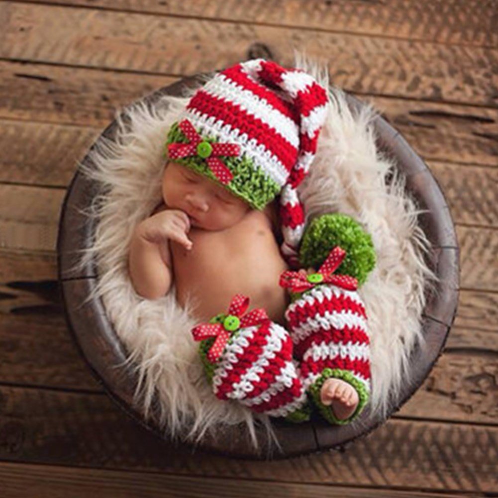 Zeroest Baby Photography Props Photo Shoot Outfits Newborn Costume Infant Christmas Clothes Hat Leggings (Green)