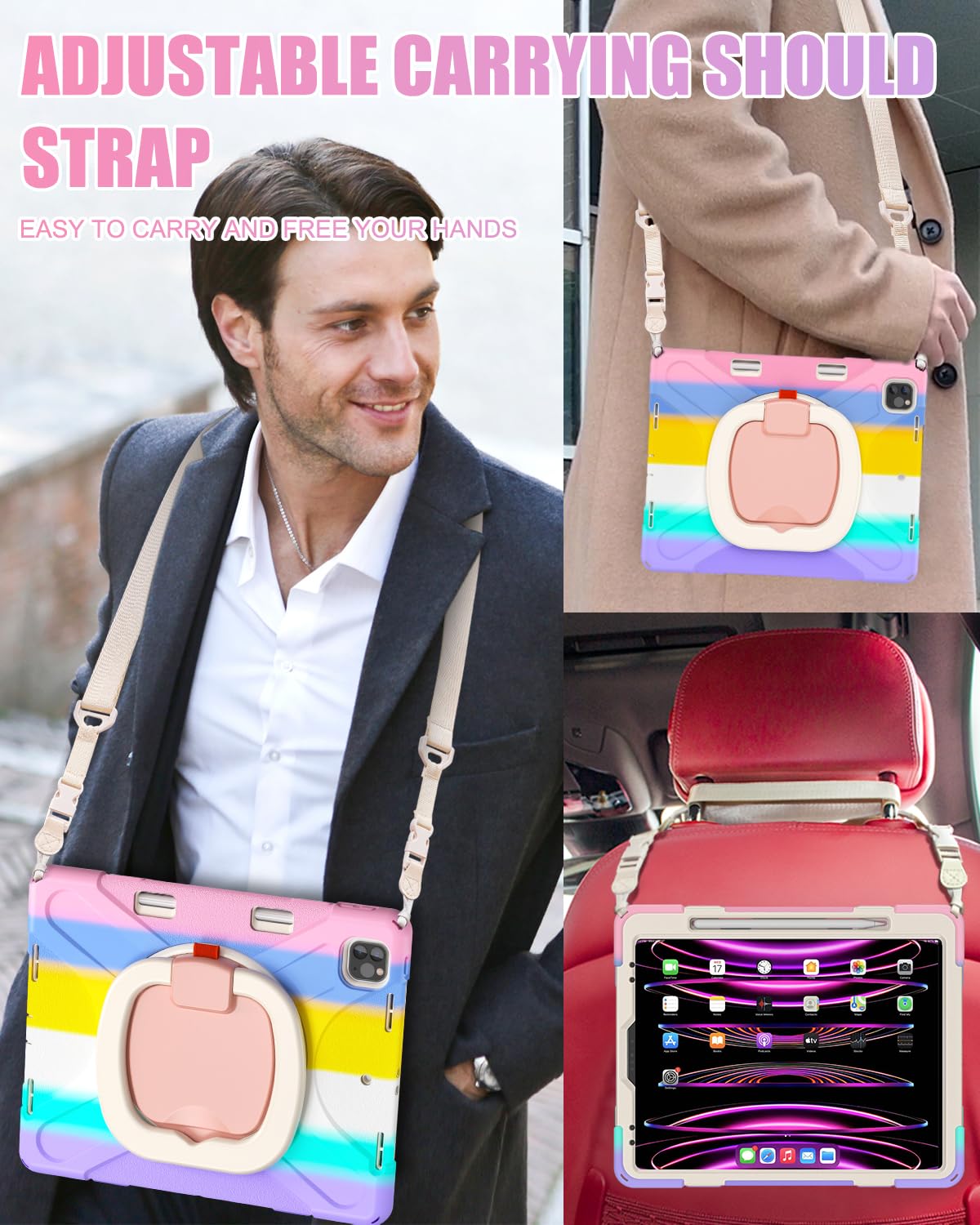 Braecn For New Ipad Air 13 Inch M2 Case 2024/ Ipad Pro 12.9 Case 6Th/5Th/4Th/3Rd Generation, Heavy Duty Silicone Case W/ 360Swiv