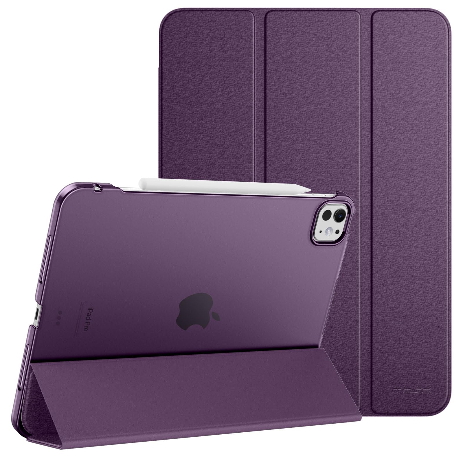 MoKo for iPad Pro 11 Inch Case M4 2024 (5th Gen), Ultra Slim Stand Case with Hard PC Translucent Back Shell Cover for iPad Pro 11'' 2024 Model (A2836/A2837/A3006), Support Apple Pencil Pro,Dark Purple
