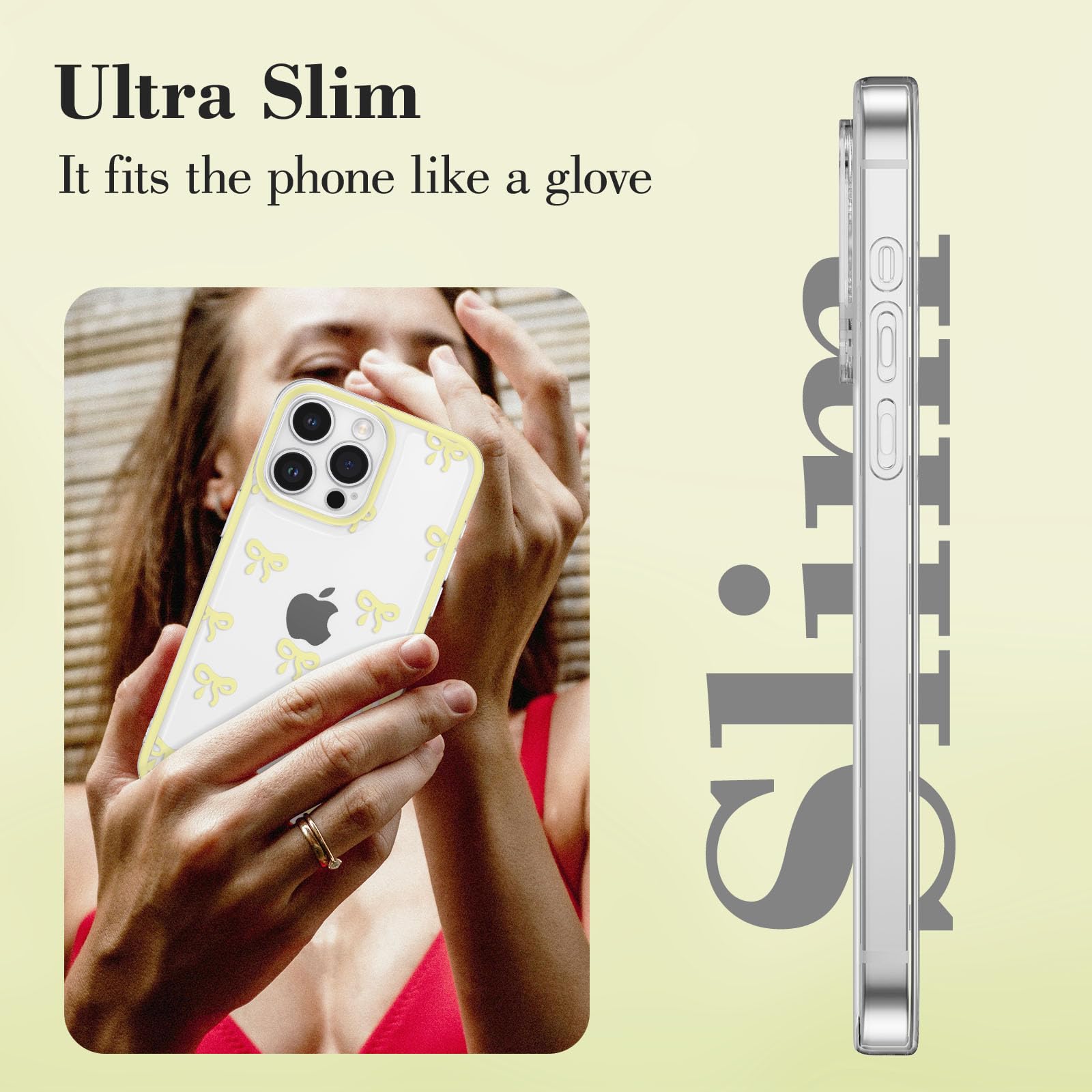 Eyzutak Case For Iphone 15 Pro, Clear Cute Ribbon Bowknot Pattern Aesthetic Transparent Phone Case Raised Camera Protection Styl