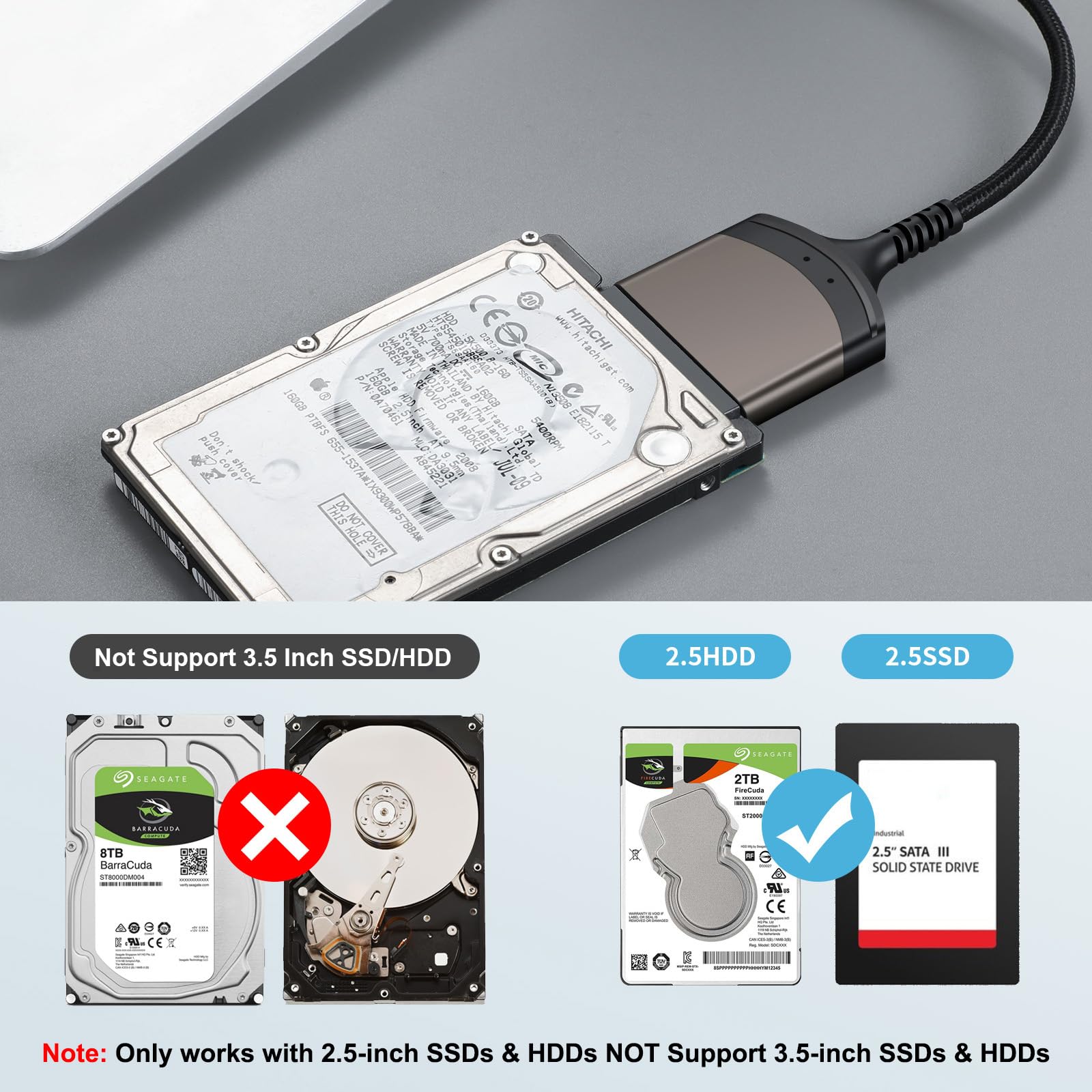Ulxuuun Sata To Usb Adapter Cable, Usb 3.0 To Sata Iii Hard Drive Adapter For 2.5'' Ssd/Hdd Data Transfer, Support Uasp   9 Inch