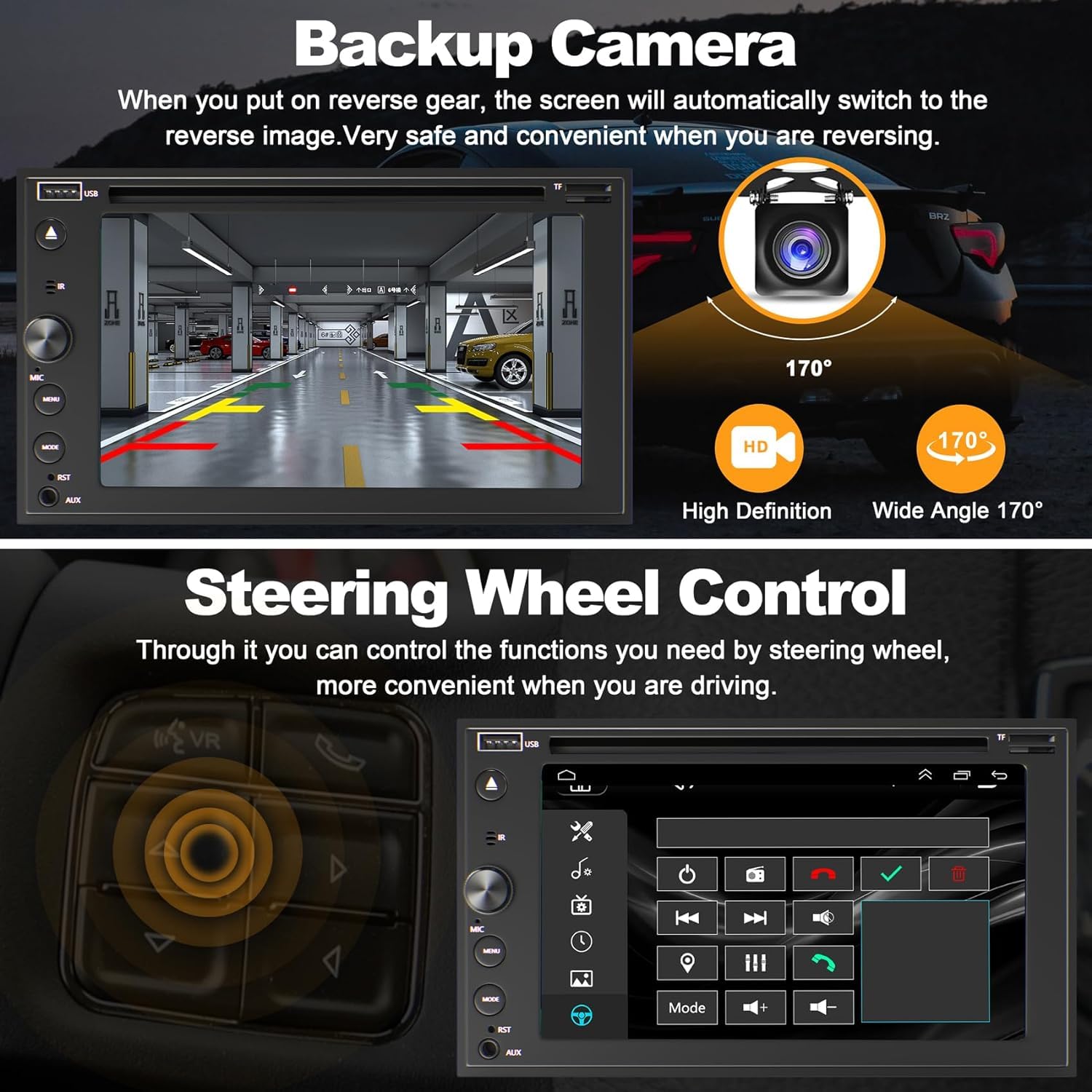 Double Din Car Stereo With Carplay & Android Auto, 7 Inch Car Radio With Cd/Dvd Player Support Back Up Camera, Bluetooth & Voice