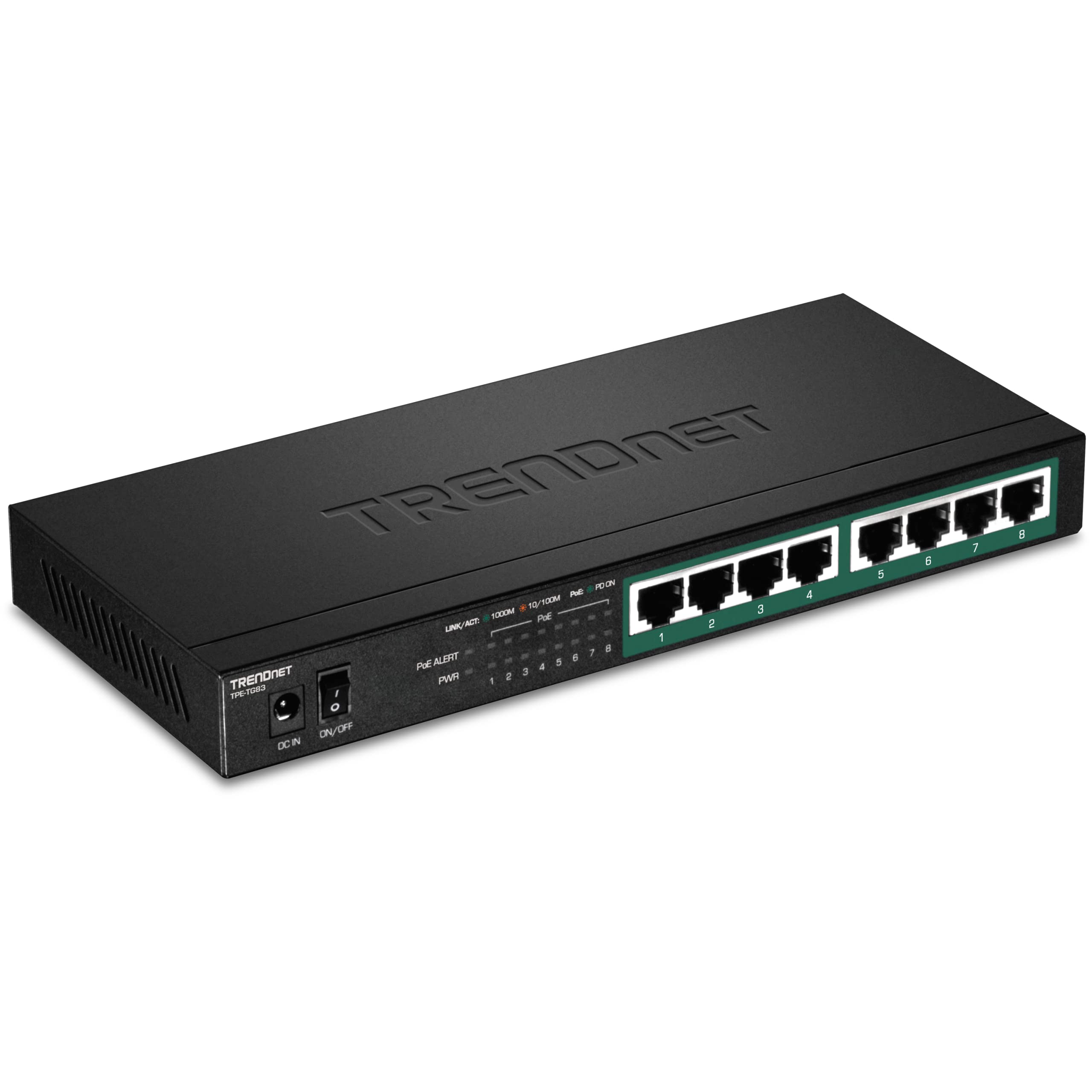 TRENDnet 8-Port Gigabit PoE+ Switch, 65W PoE Power Budget, 16Gbps Switching Capacity, IEEE 802.1p QoS, DSCP Pass-Through Support