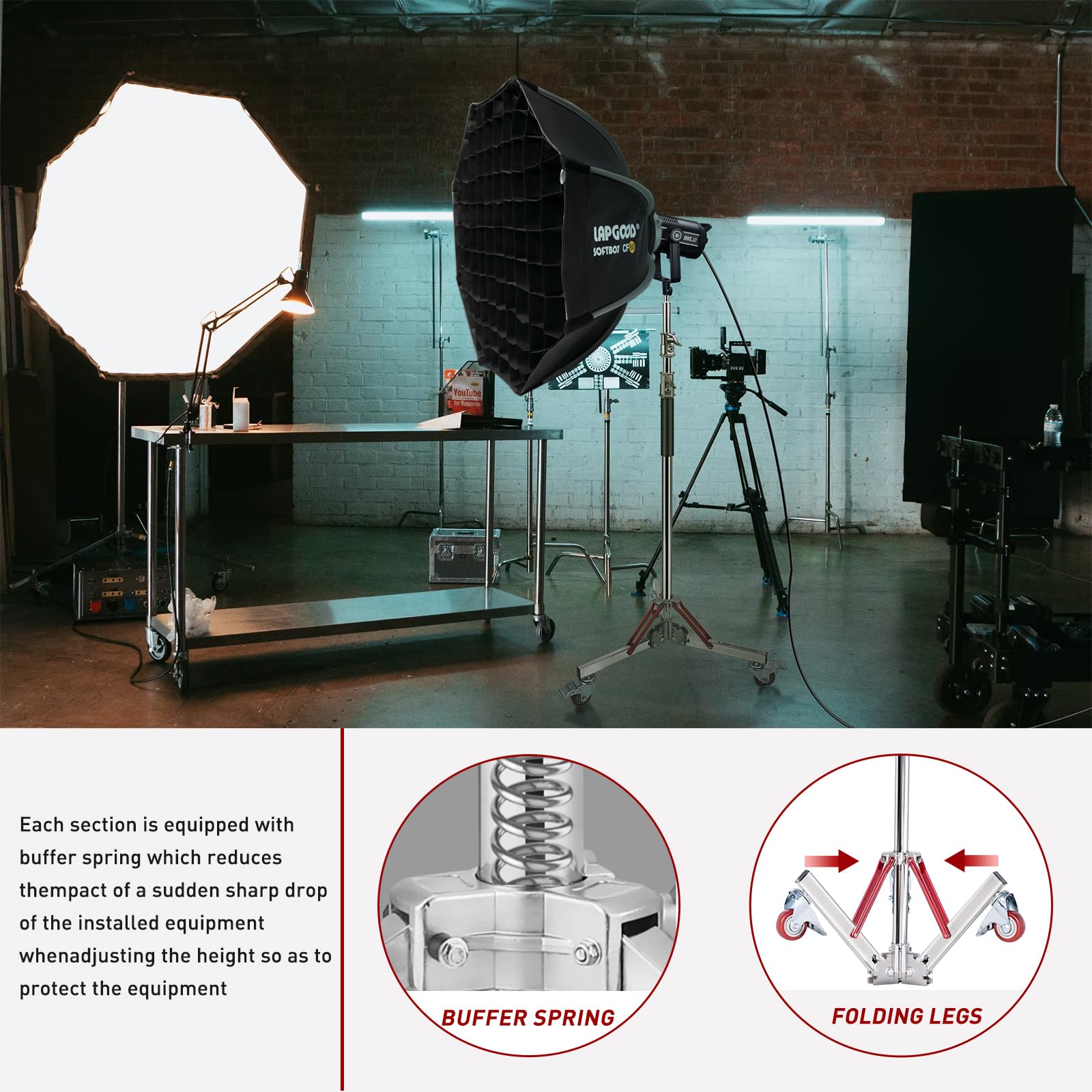 Lapgood Heavy Duty Light Stand With Casters, Adjustable Tripod Stand With 100% Stainless Steel, Photography Wheeled Base Stand F